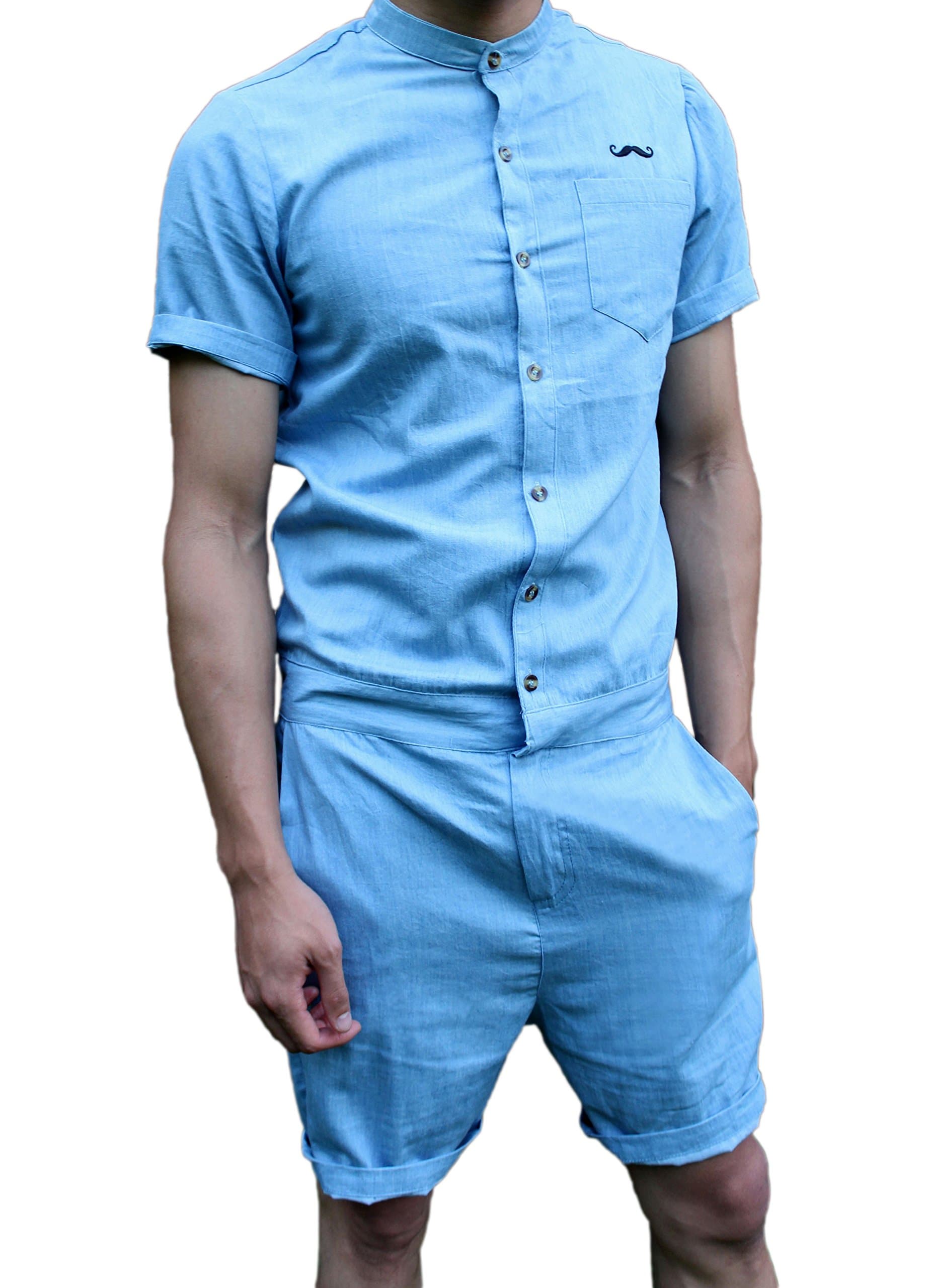 Sir Romper Original Denim Super Slim Fit, Adjustable Low Waist, Fly Zipper, Men's Rompers, Runs Really Small - Purchase Size Up