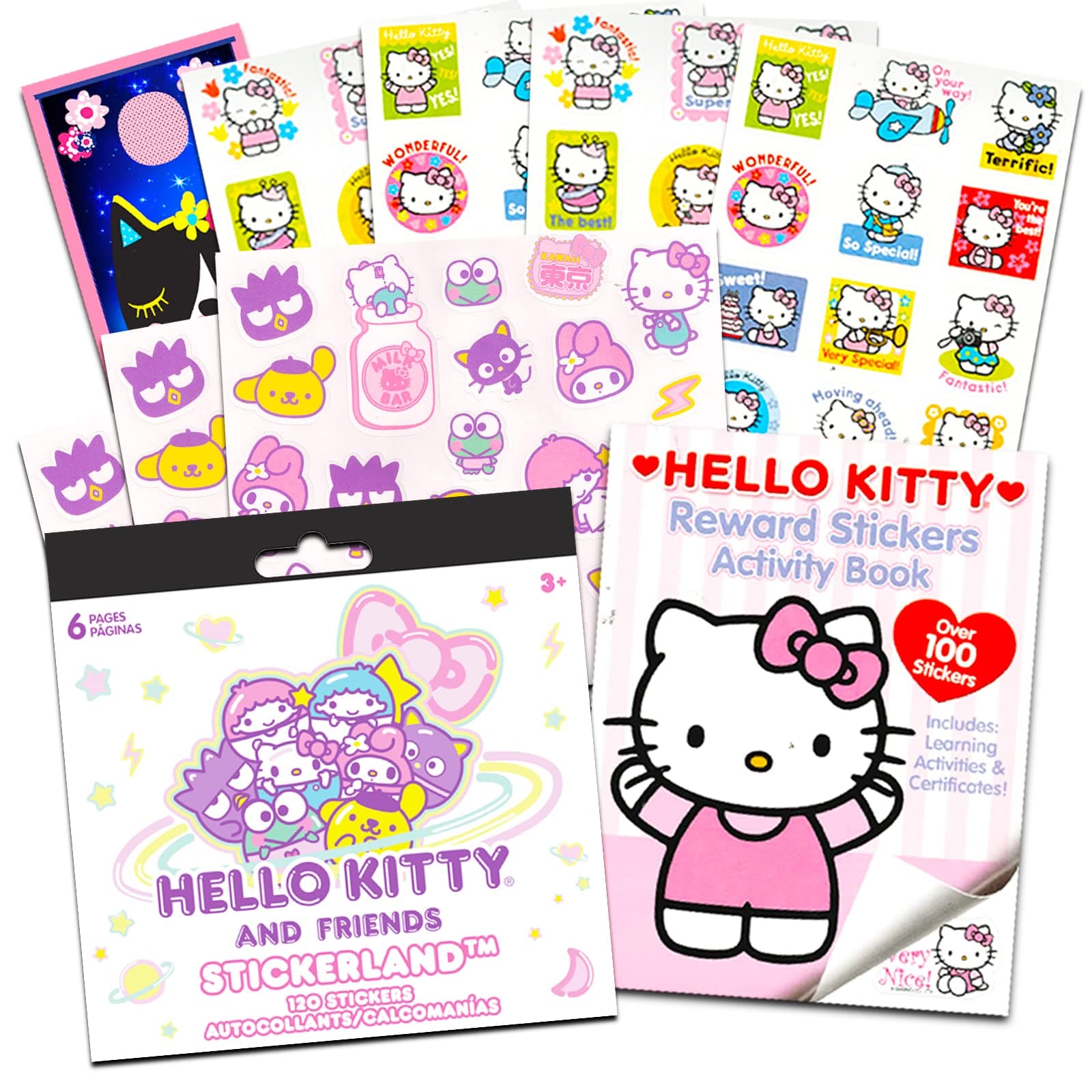 Kitty Sticker Books for Kids, Adults Super Set ~ 3 Pc Bundle with Over 200 Hello Kitty Stickers and More (10 Sticker Sheets Hello Kitty Party Favors)