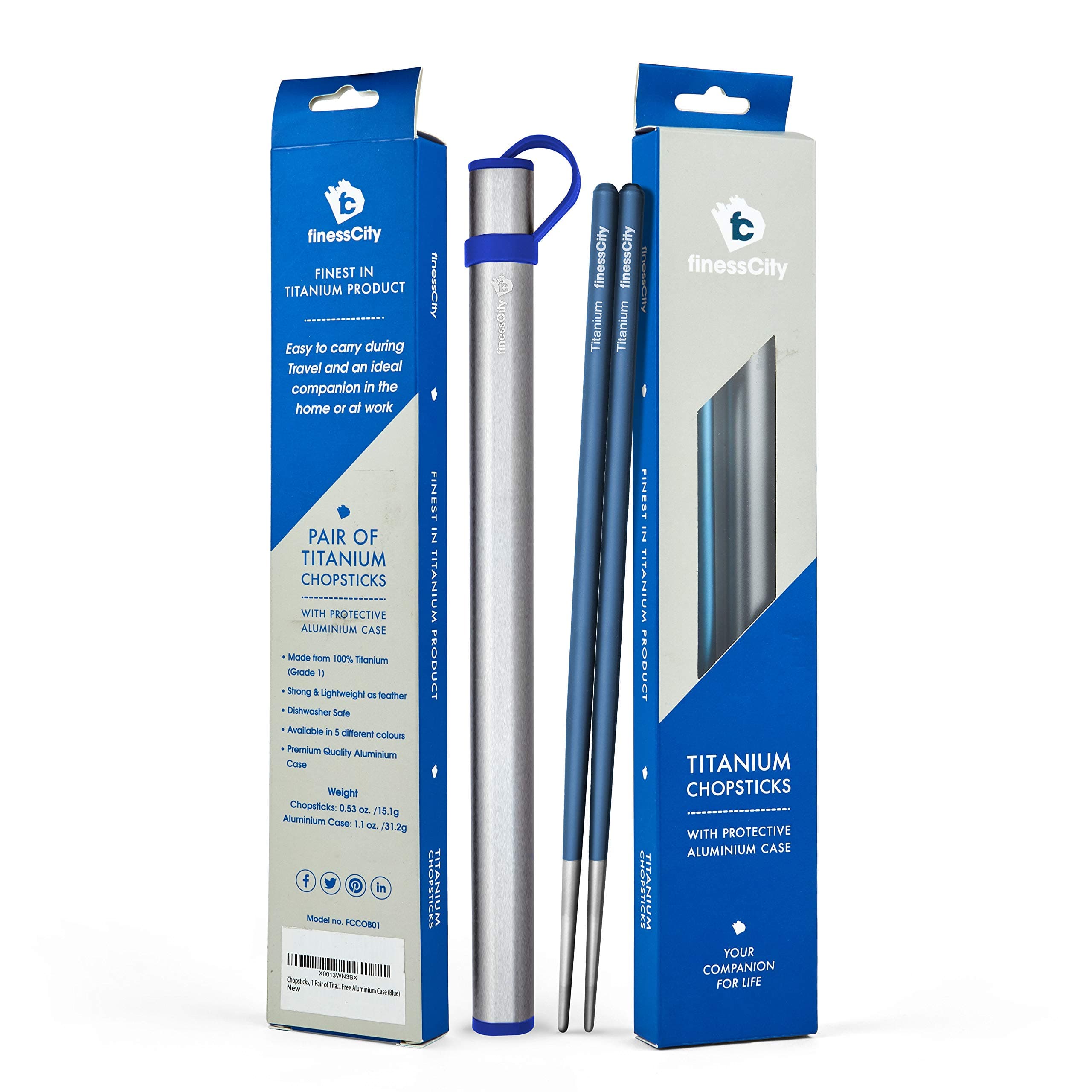 Chopsticks, 1 Pair of Titanium Chopsticks Ultra Lightweight Professional (Ti), Super Strong Healthy and Eco-Friendly 1 Pair of Chopstick Comes with Free Aluminium Case (Blue)