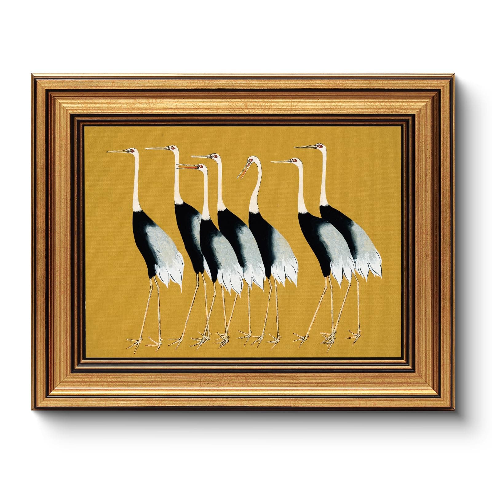 HUARCEY Gold Framed Vintage Wall Art for Living Room, Animals Painting Prints Shelf Decor for Kitchen, Aesthetic Bedroom Wall Art Decor, Christmas Gifts for Friends or Family (Seven Cranes - 8"x10")