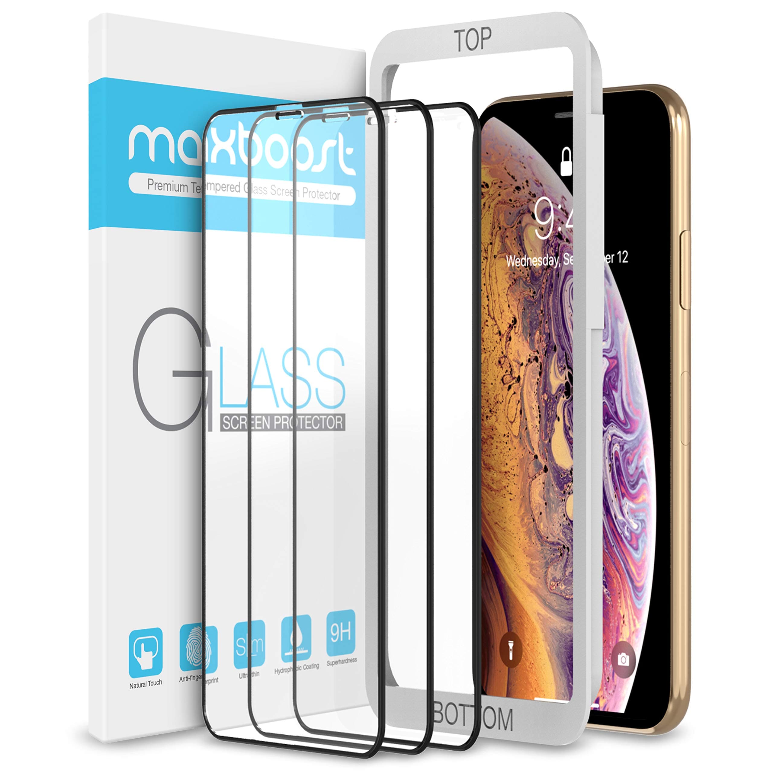 Maxboost (3 Pack) Edge-to-Edge Screen Protector Designed for Apple iPhone 11 Pro and iPhone Xs and iPhone X (5.8") Full Framed Tempered Glass Screen with Advanced HD Glass Work with Most Case