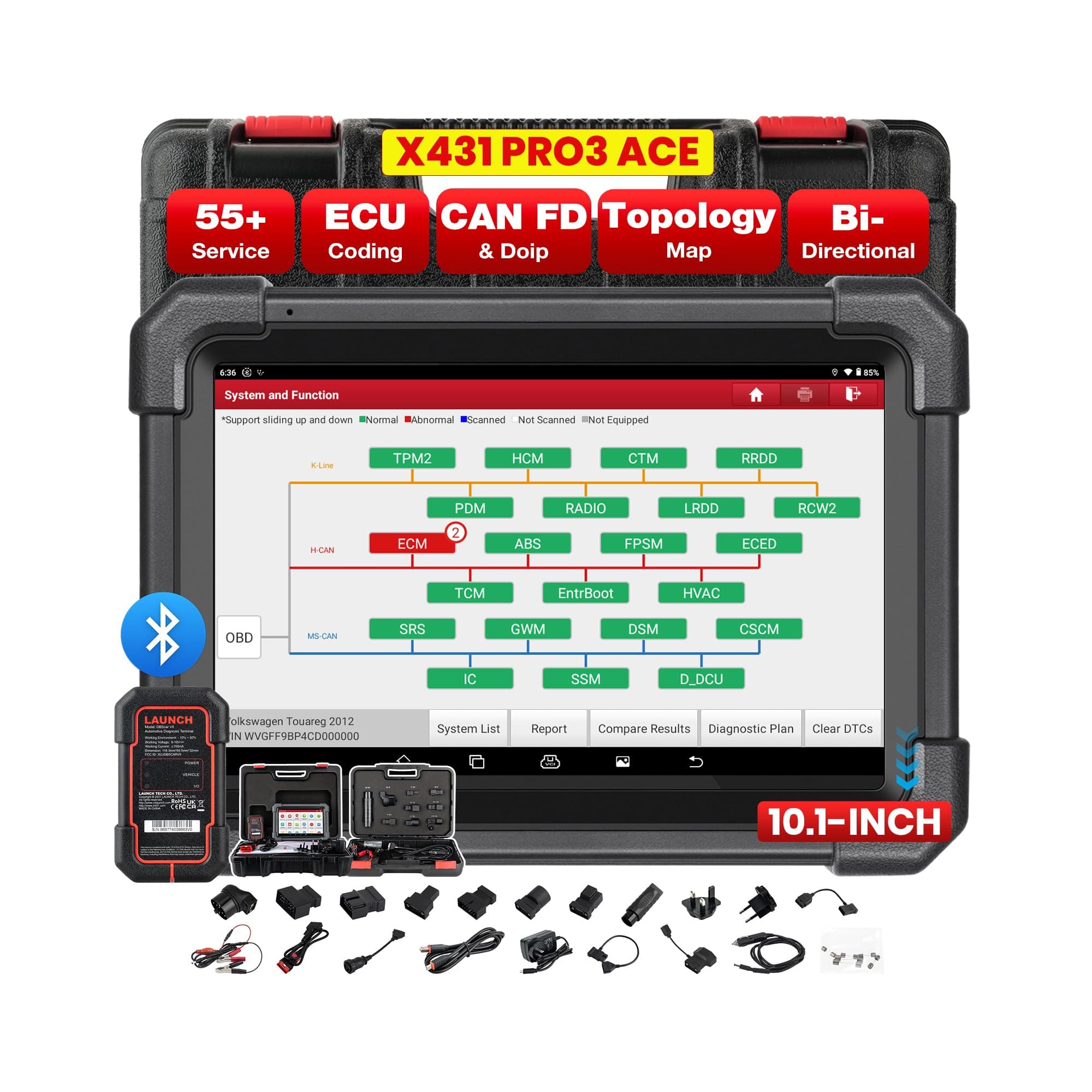LAUNCH OBD2 Scanner X431 PRO3 ACE Diagnostic Tool with Bluetooth DBS car VII, Topology Mapping, Online Coding, CANFD&DoIP, 55+ Services, SGW Function, V.A.G. Guided Function