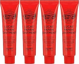 Lucas Papaw Ointment 25g Tubes — 4 Pack — Fermented Papaya Lip and Skin Balm for Dry Lips, Cracked Skin and Everyday Care, Made in Australia