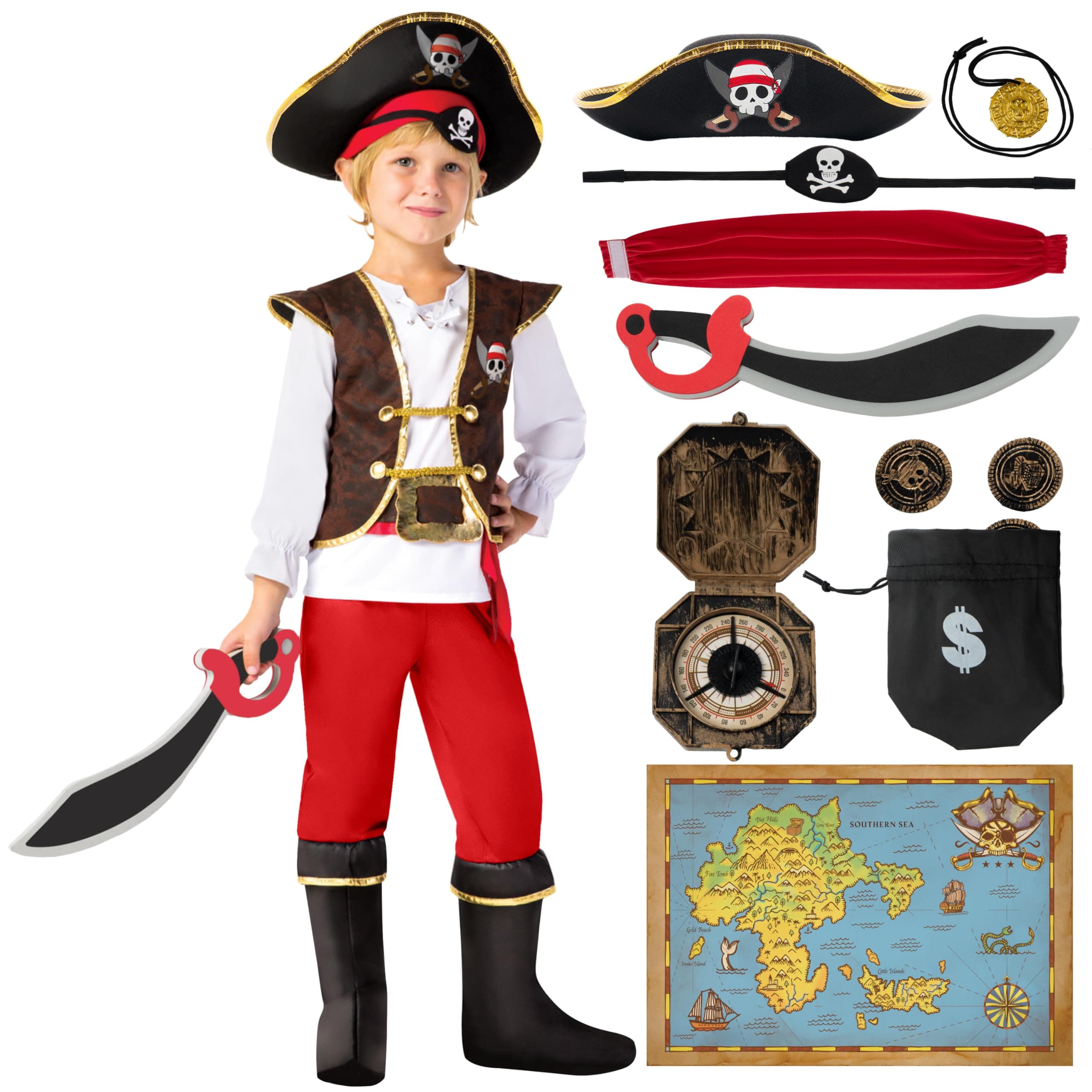 Spooktacular Creations Halloween Pirate Costume Kids, Boys Pirate Costume Set for Toddler Halloween DressUp, Themed Party