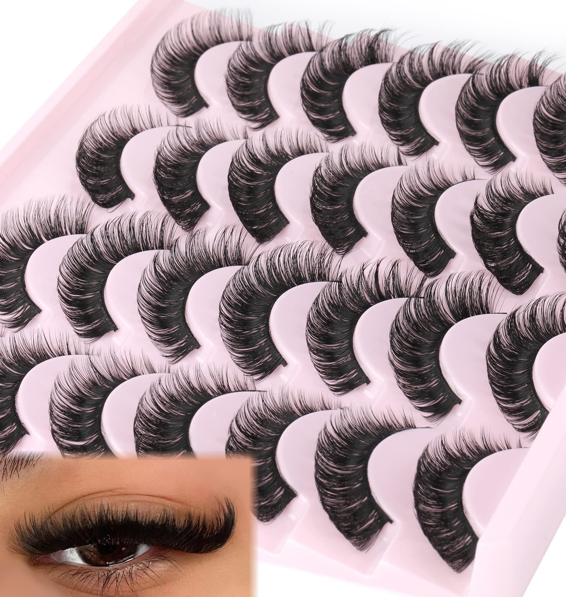 zanlufly False Eyelashes Russian Strip Lashes Fluffy Fake Eyelashes Extension D Curl Wispy Handmade Soft Reusable 14 Pairs Lashes Pack