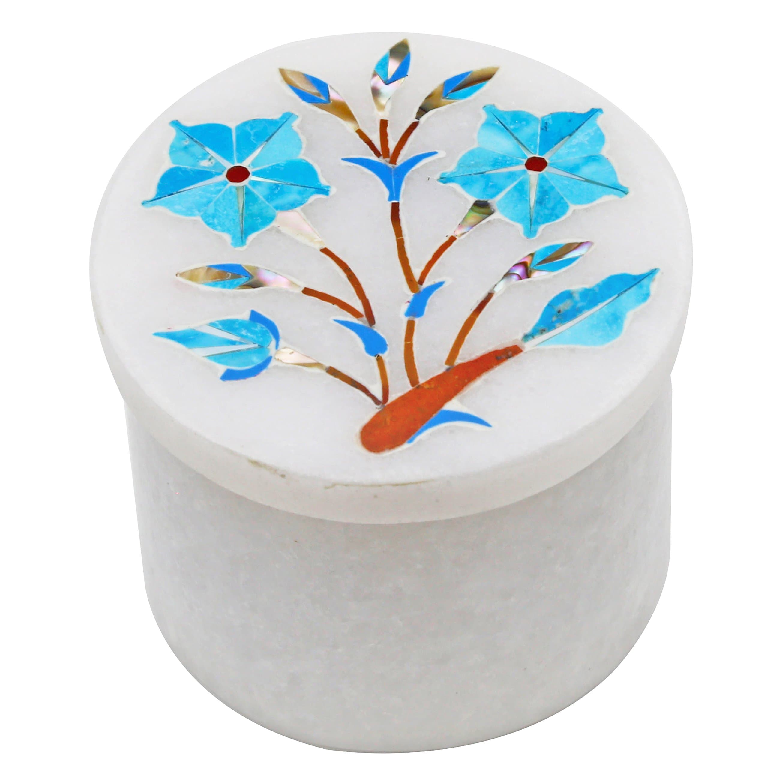 Pietra dura Marble Acqa Trinket Jewelry Box - Handcrafted, Natural & Semi Precious Stones Inlay