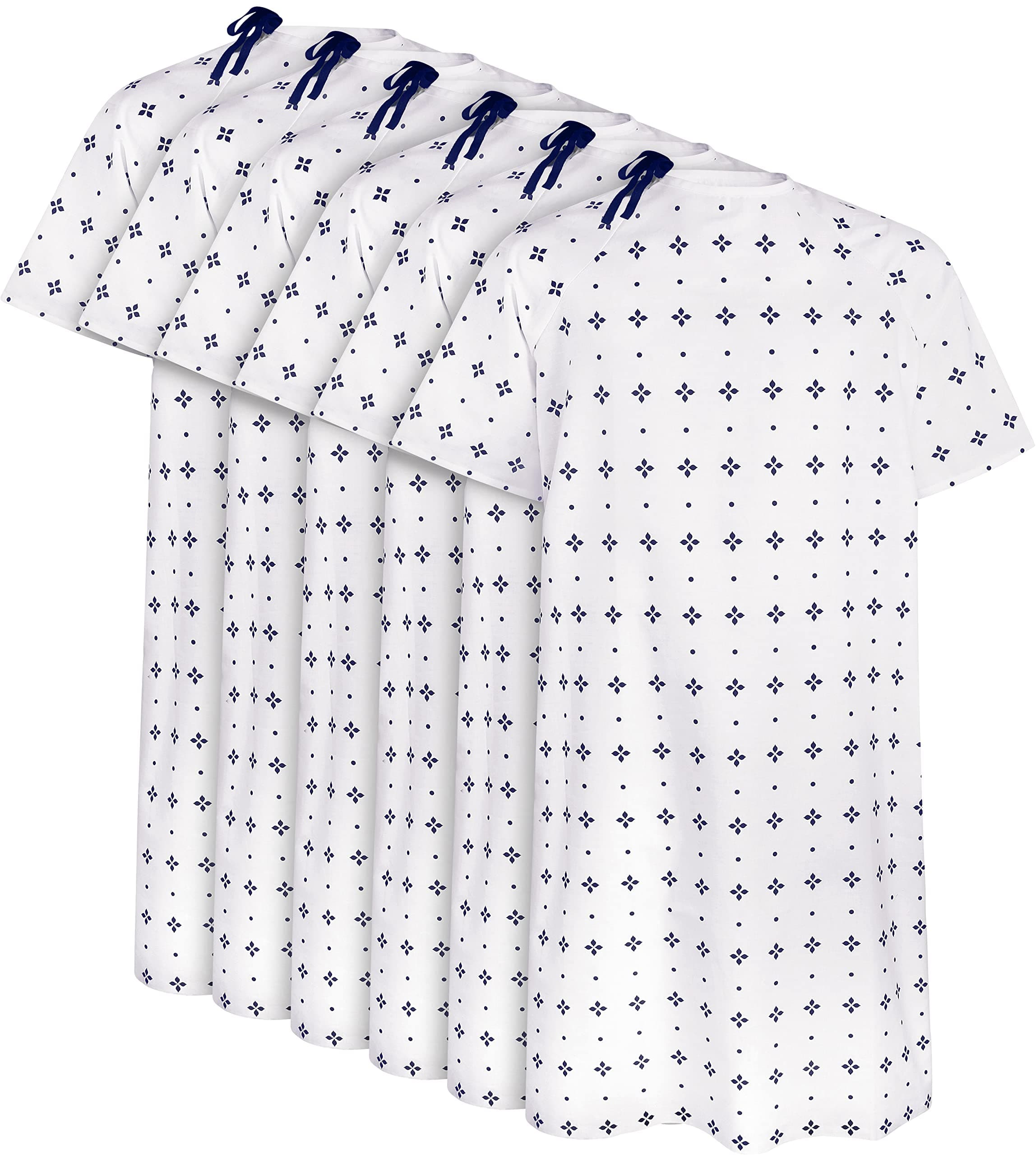 6 Pack Unisex Hospital Gowns, Patient Gowns for Women and Men with Back Tie, Comfortably Fits Sizes up to 2XL, Pack of 6, Blue Star