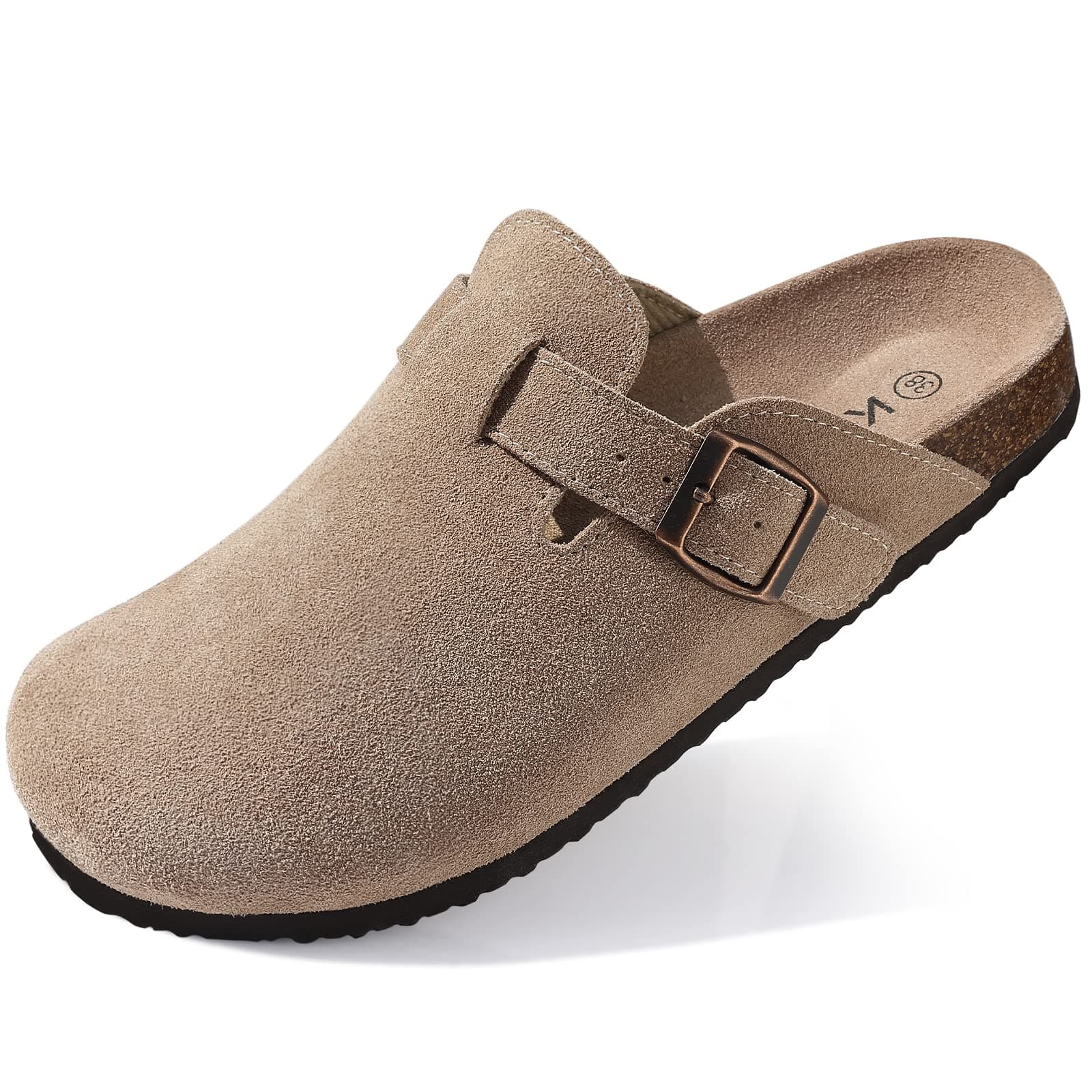 Genuine Suede Clogs for Women Cork Footbed Sandals Leather Mules Potato Shoes with Arch Support
