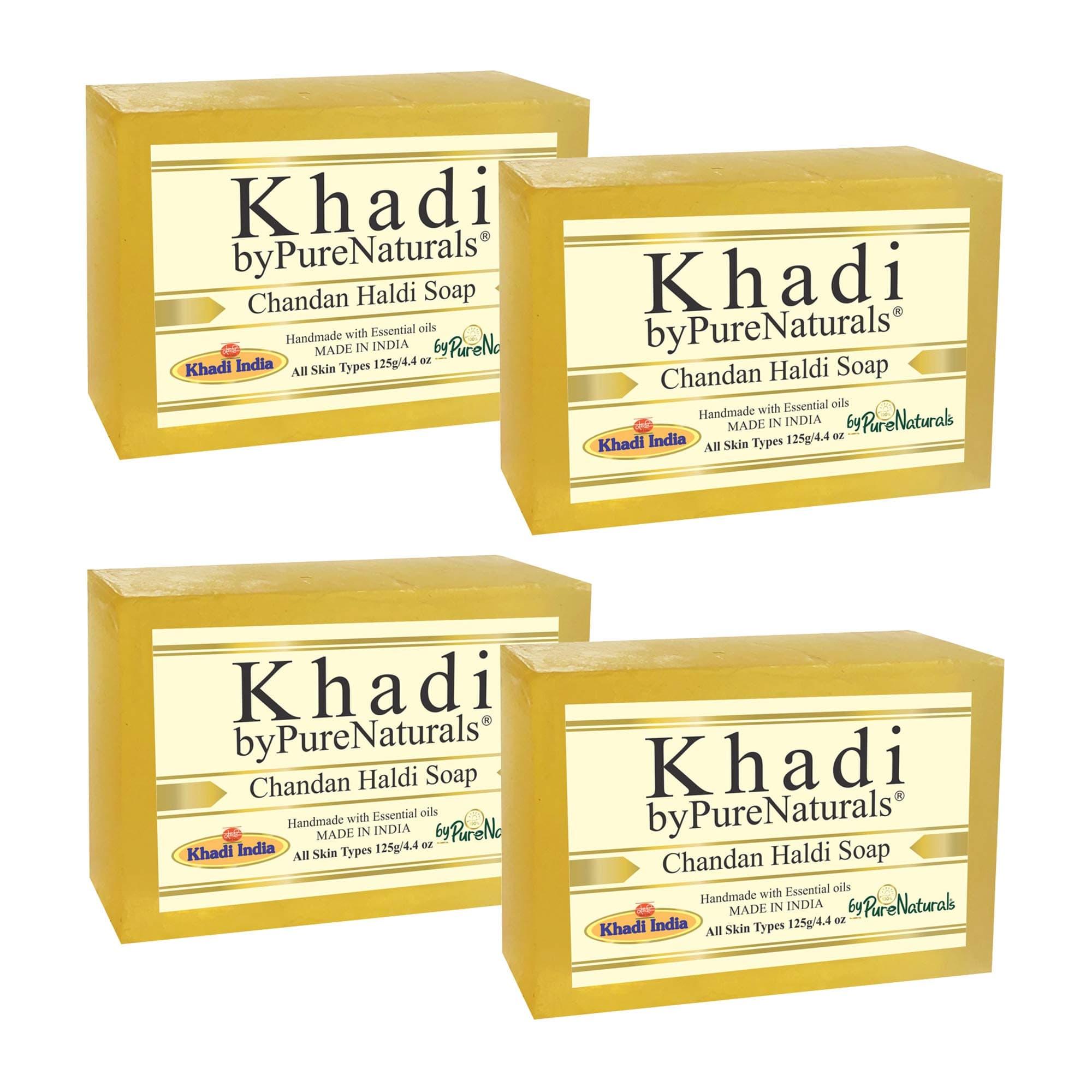 byPureNaturals Khadi Premium Chandan Haldi Handmade Soap 125gm (Pack of 4)