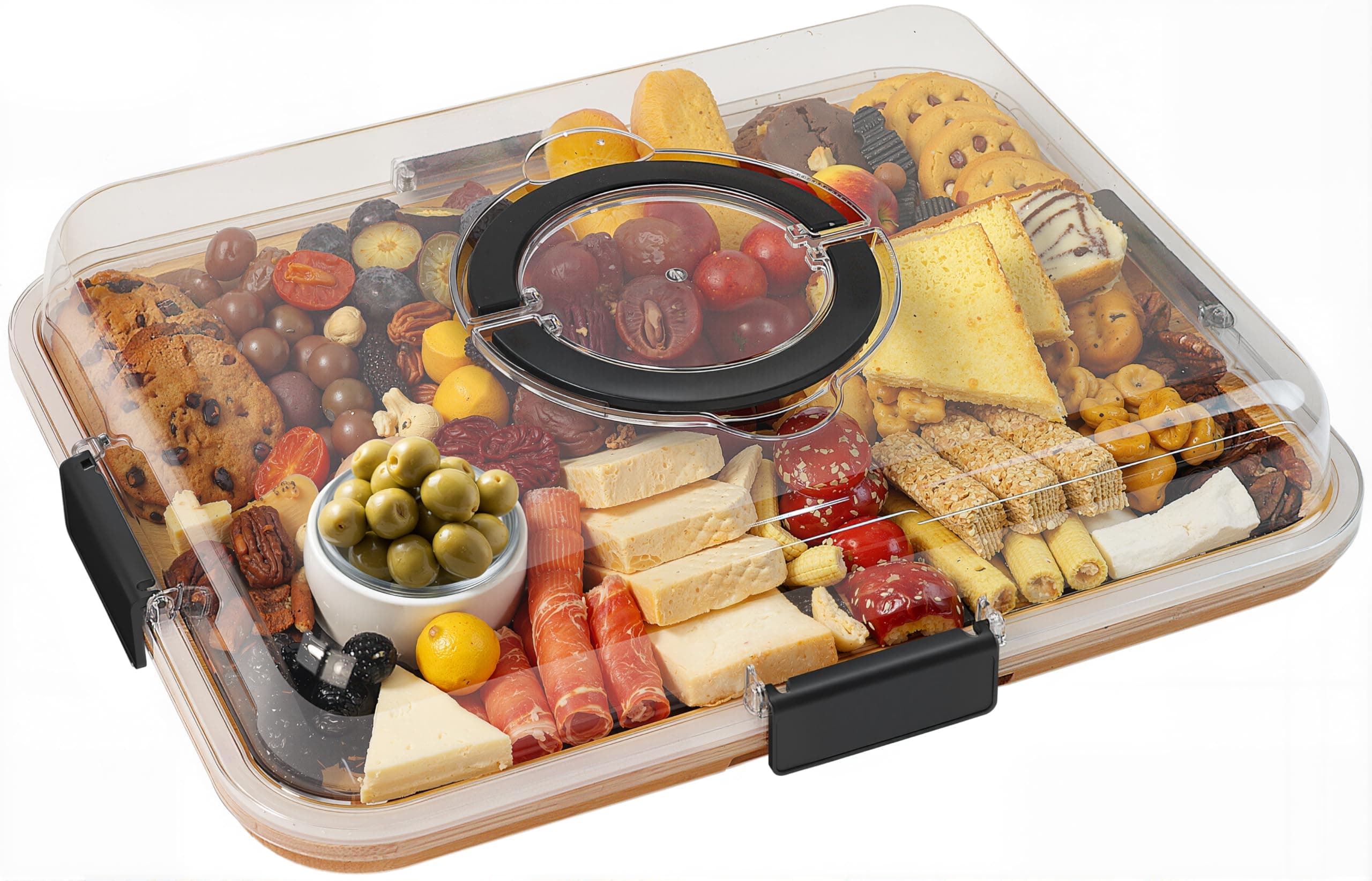 Charcuterie Board with Clear Lid, Travel Portable Cheese Board Charcuterie Boxes Cutting Boards for Kitchen, House Warming Gifts New Home, Gifts for Women (6 Compartments Black)