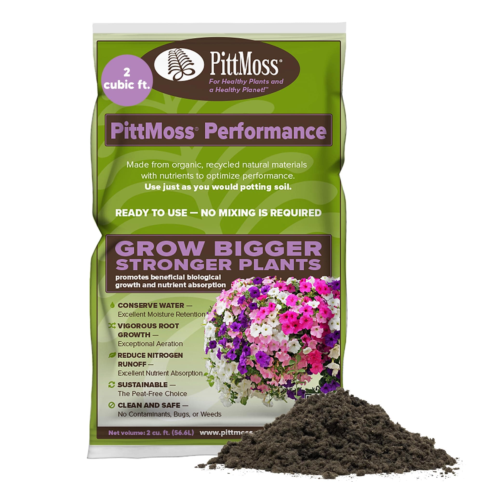 PittMoss Performance Peat Free Potting Mix with Controlled Release Fertilizer, 2 cu ft