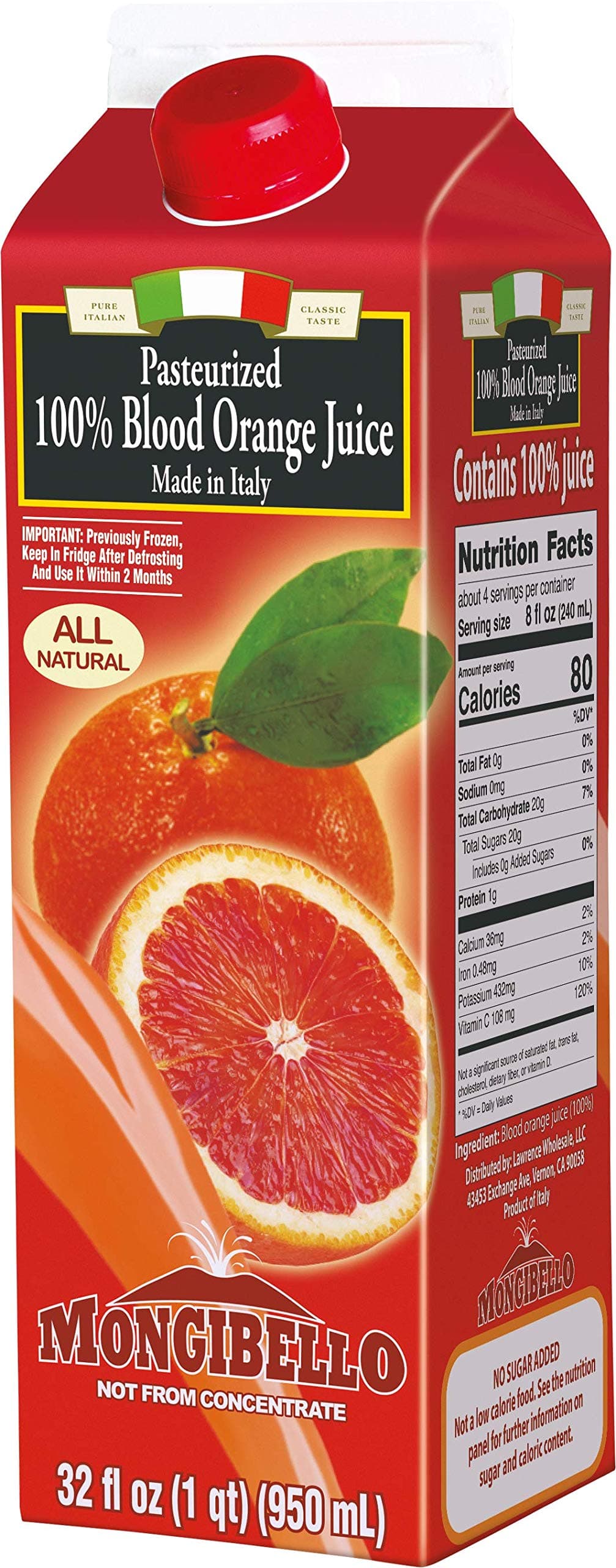 Mongibello 100% Fresh Squeezed Italian Blood Orange Juice 32 Fl Oz (3 Pack)