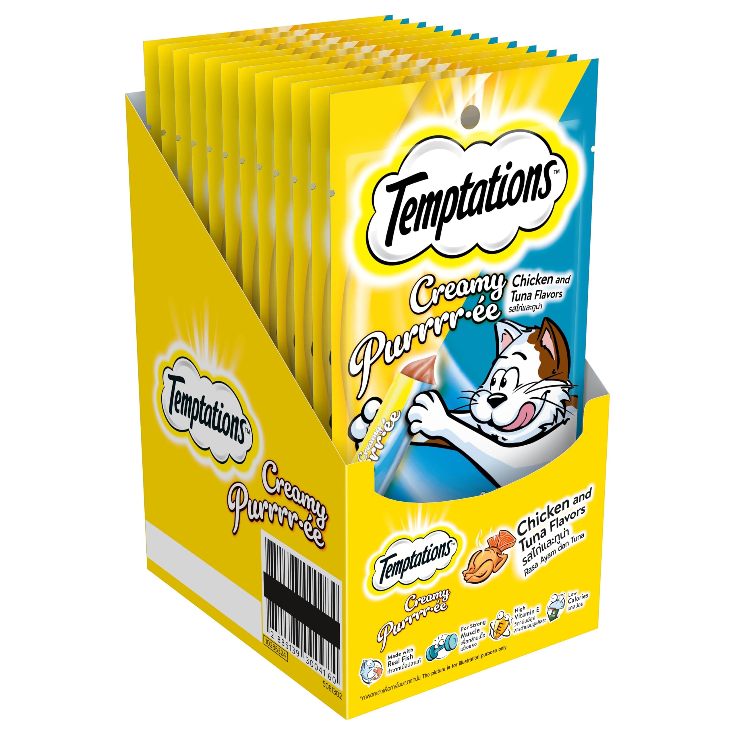 Creamy Purrrrr-ée Lickable Cat Treats, Chicken & Tuna Flavour, 48 G, (Pack of 12), Made with Real Fish, Goodness of Protein, Vitamins & Minerals, All Life Stages