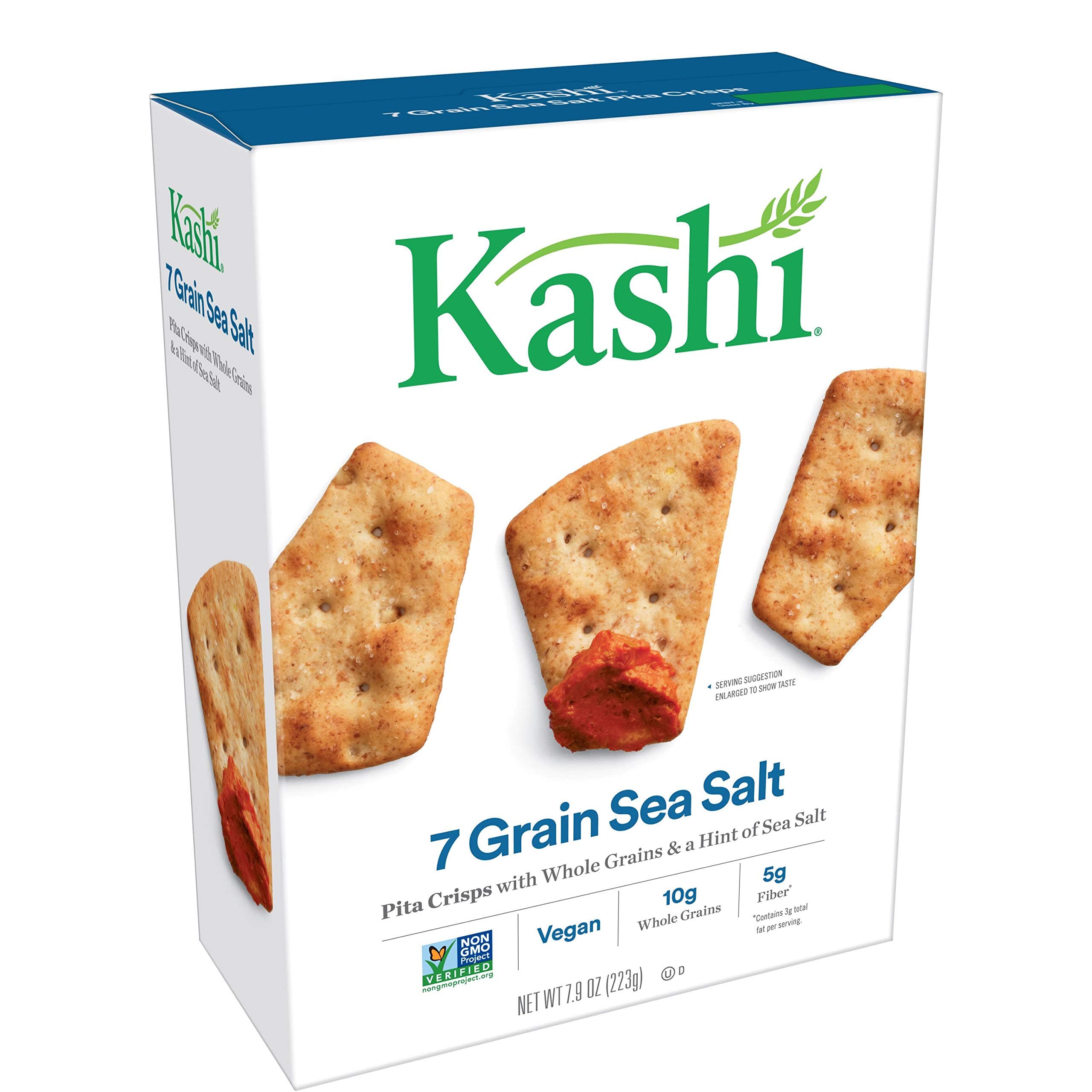 Kashi, Pita Crisps, 7 Grain Sea Salt, Vegan, Non-GMO Project Verified, 7.9 oz(Pack of 12)
