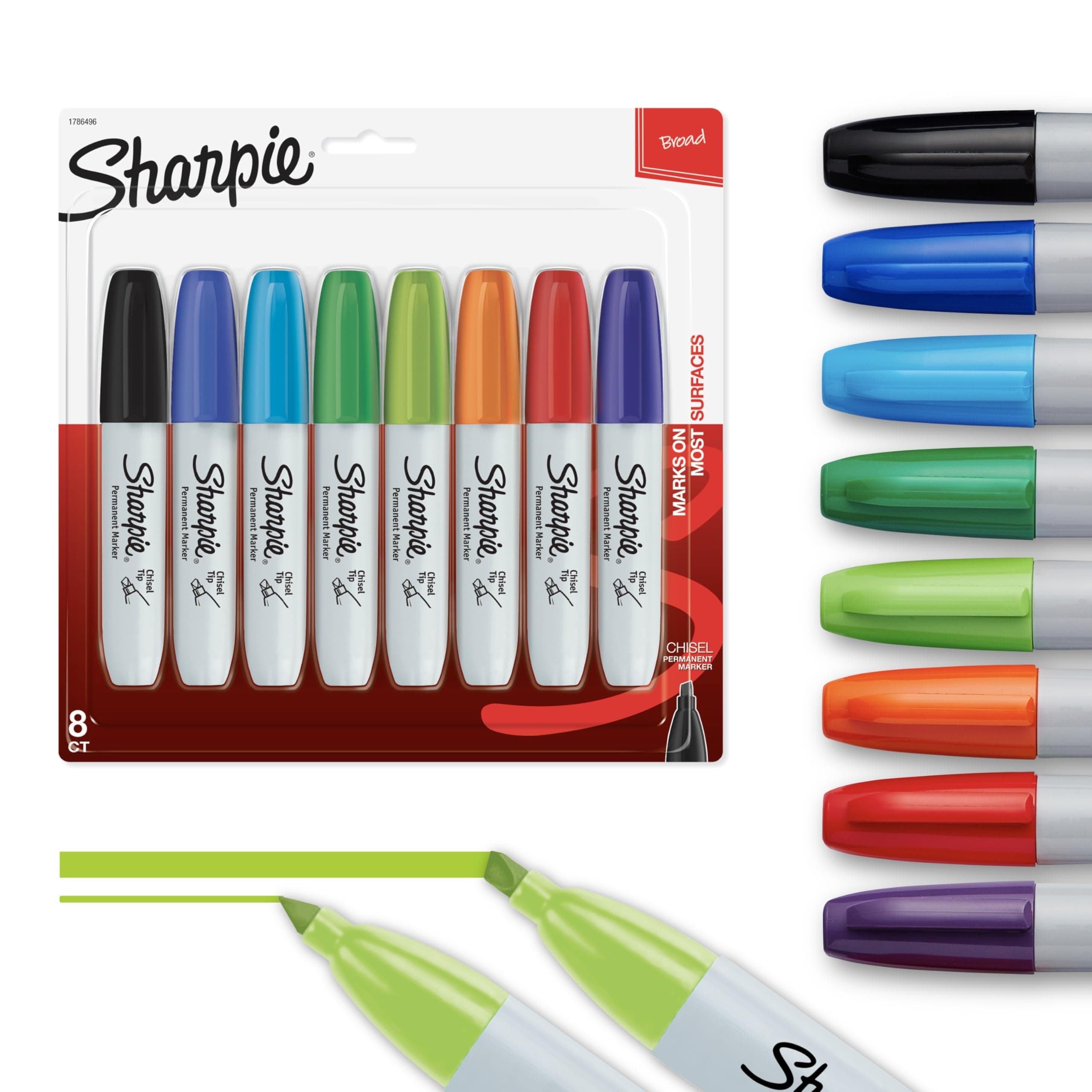 Sharpie Permanent Chisel Tip Marker Set, Poster Markers for Wood, Plastic, and More, Assorted Colors, 8 Count