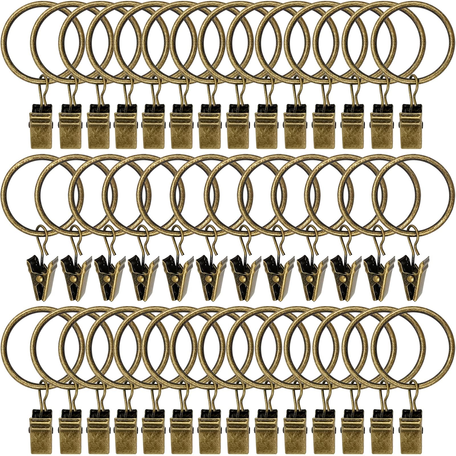 40 Pack Curtain Rings with Clips, Drapery Clips with Rings, Drapes Rings 1.26 in Interior Diameter, Fits up to 1 in Curtain Rod, Bronze