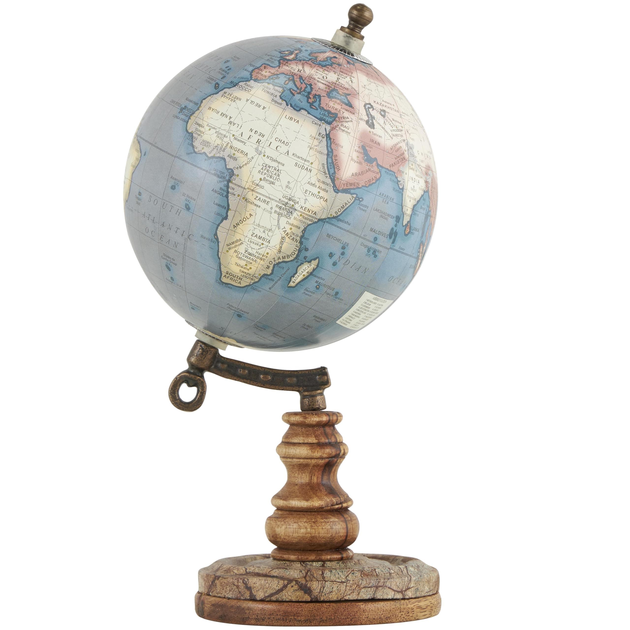 Deco 79Plastic Globe with Wood Base, 5" x 5" x 10", Brown