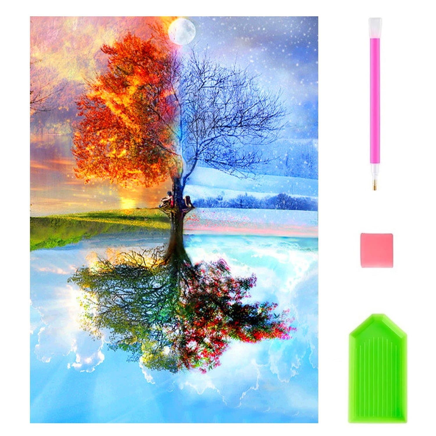 DIY Diamond Painting Kits for Adults, Kpow 5D Diamond Painting Full Drill Paint with Diamonds Four Seasons Tree for Home Wall Decor by Number Kits (12X16inch)