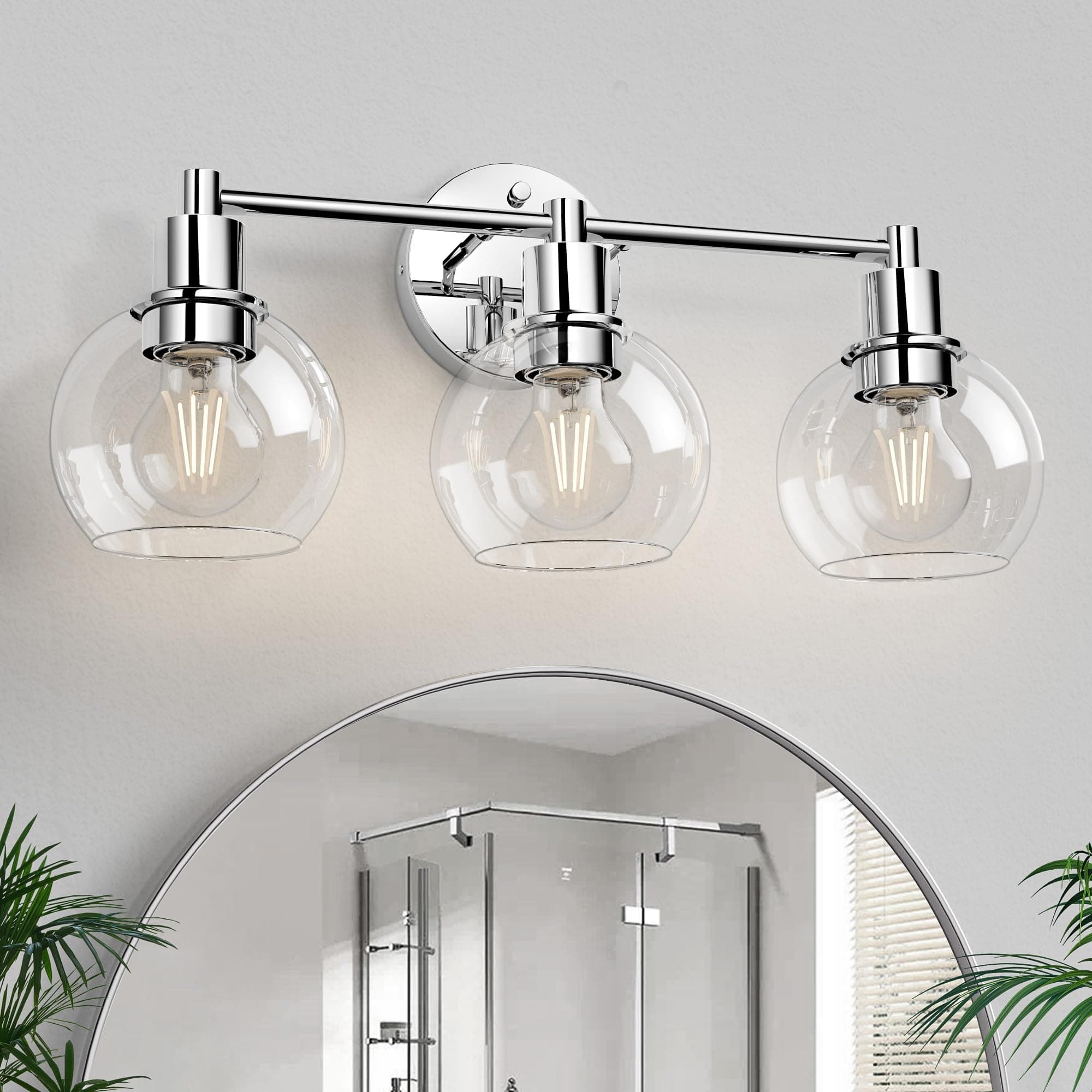Espird 3 Lights Bathroom Vanity Light Fixtures Chrome, Bathroom Lights Over Mirror, Industrial and Farmhouse 3 Light Wall Sconce, Polished Chrome Globe Vanity Lighting Fixtures