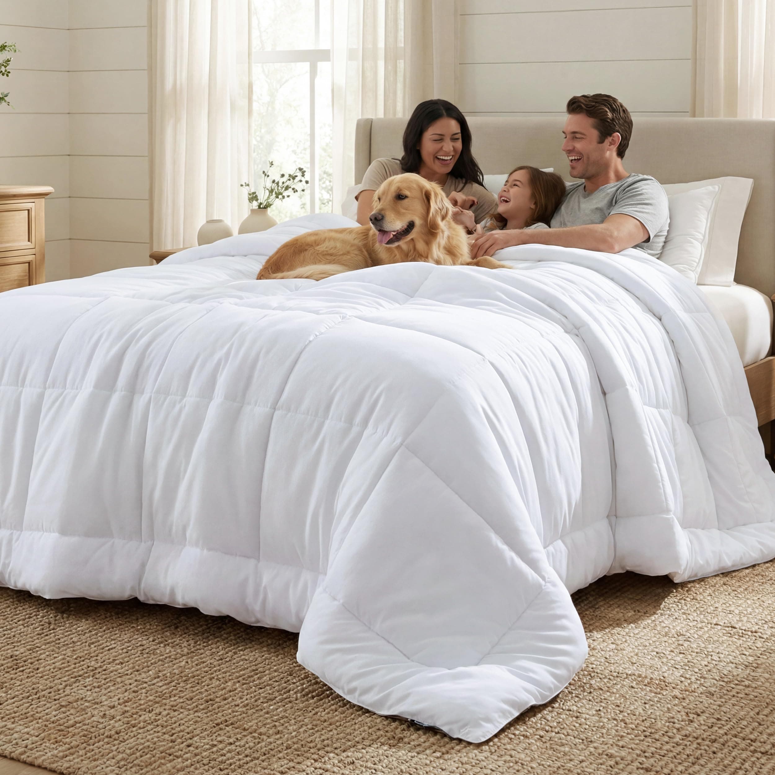 Oversized King Comforter Duvet Insert, All Season Bed Comforter, Quilted Down Alternative Duvet, Box Stitched Comforters with Corner Tabs, Washable, 116 x 98 Inches (White)