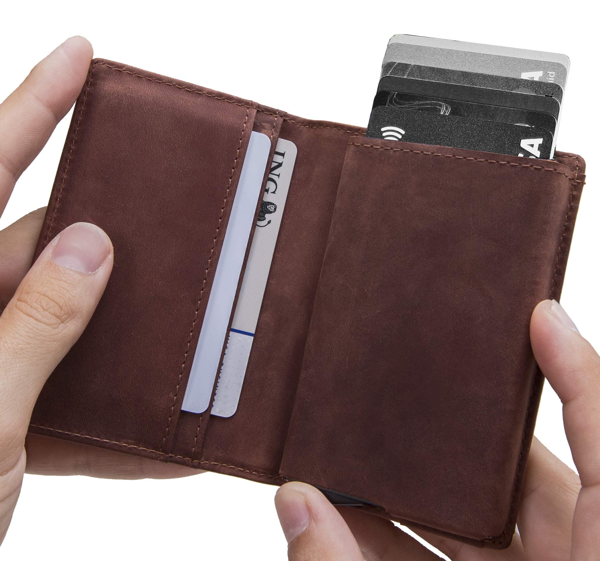 Leather RFID Minimalist Wallet - Wallets for Men with Slim Pop-up Card Holder