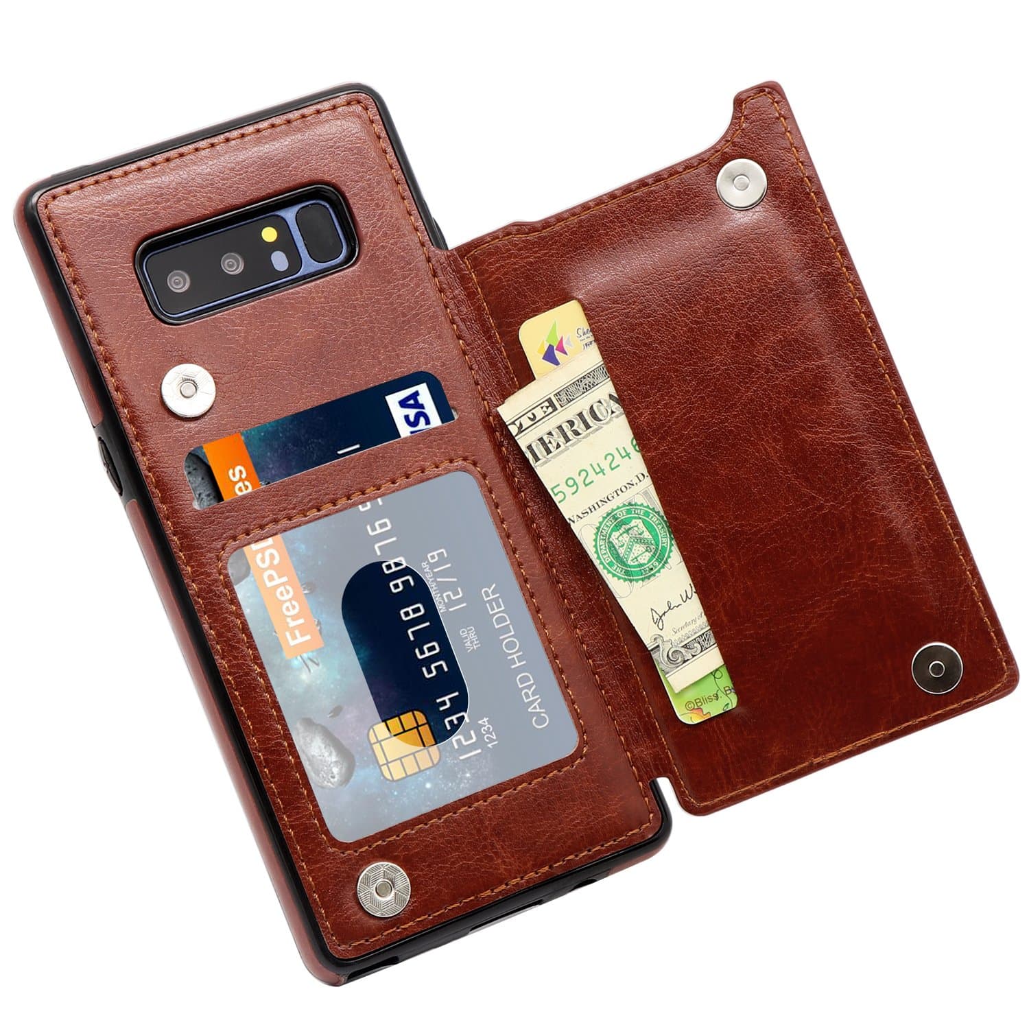Galaxy Note 8 Wallet Case, MMHUO Premium PU Leather Galaxy Note 8 Case with Credit Card Holder Double Magnetic Buttons Flip Shockproof Protective Cover Samsung Galaxy Note 8 - Brown