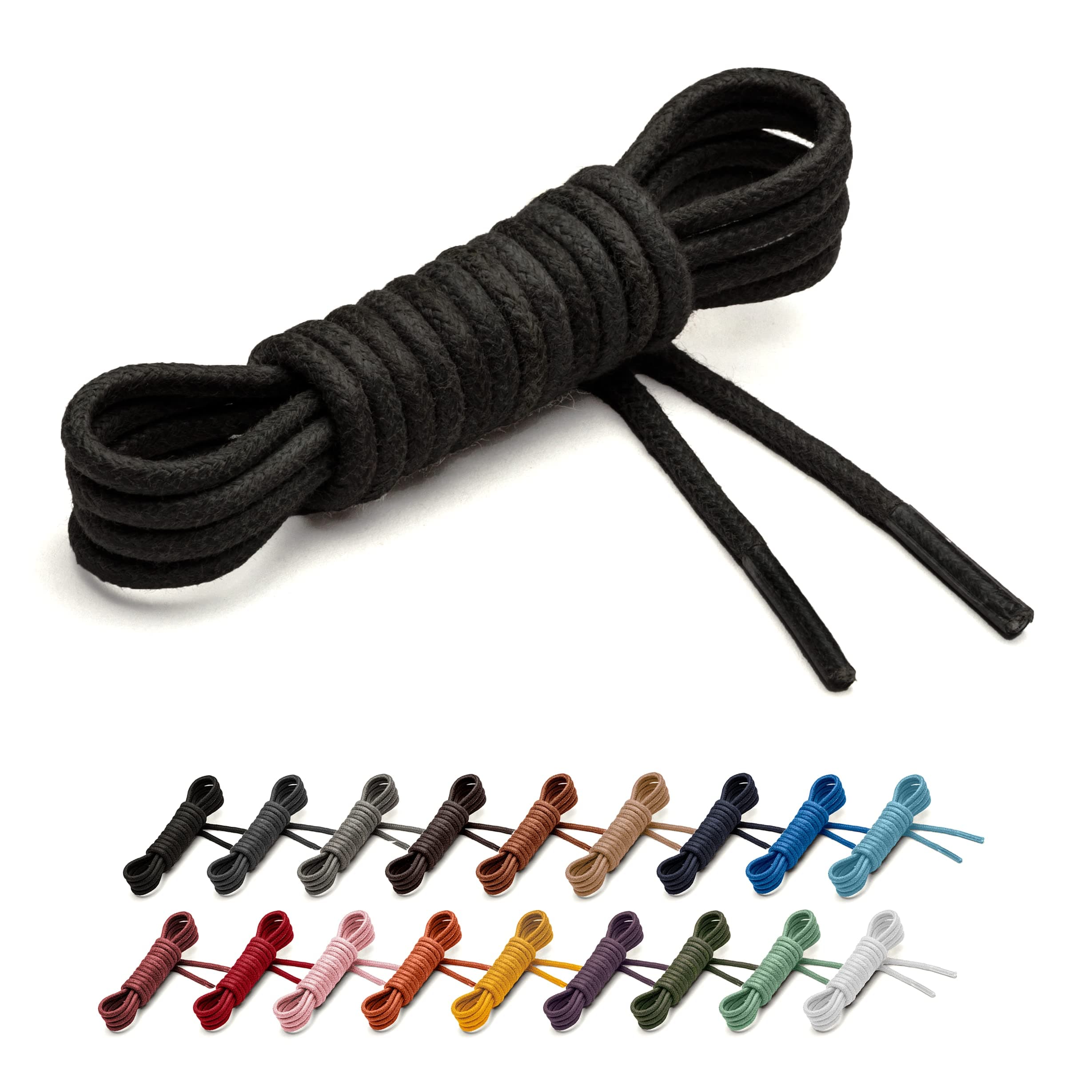 Benchmark Waxed Cotton Shoe Laces - 5/64" (2mm) Shoelaces for Dress Shoes & Boots - 27, 30, 33, 36 & 39 Inches - 18 Colors