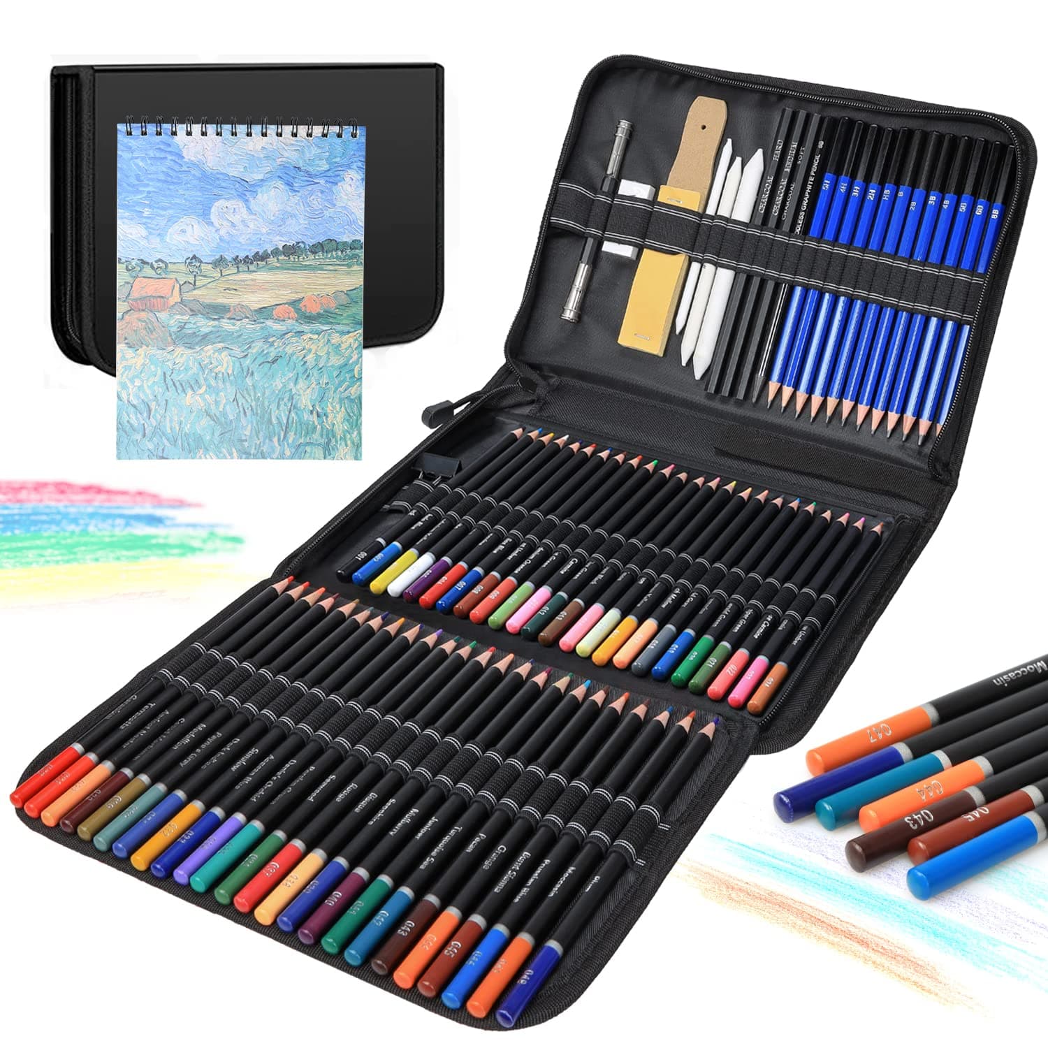 Grehge rawing Pencils,72-set Sketch Pencils/Drawing Set Sketching Kit with A4 Sketch Book Colored Pencils, Graphite Pencils,Charcoal Pencils for Artists Adults Teens Beginner Coloring Set