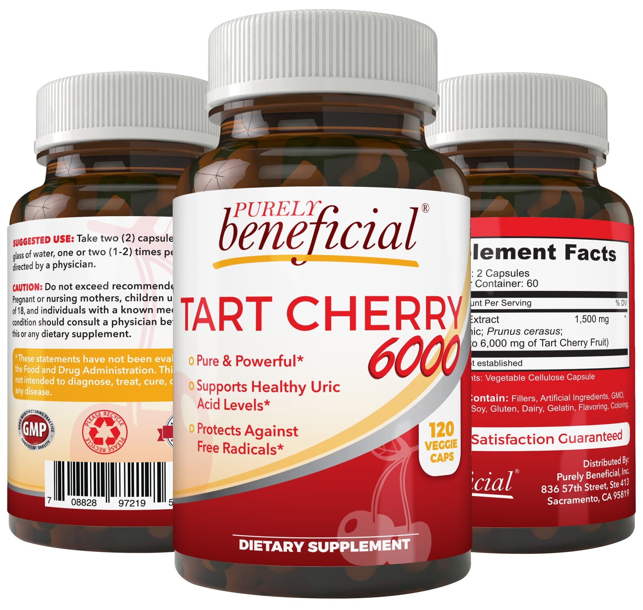 PURELY beneficial Tart Cherry Capsules 6000 mg, Extra Strength Montmorency Tart Cherry Extract, Uric Acid Flush for Joint Comfort, Antioxidant & Immune Support, Non-GMO, Gluten Free, 120 Count