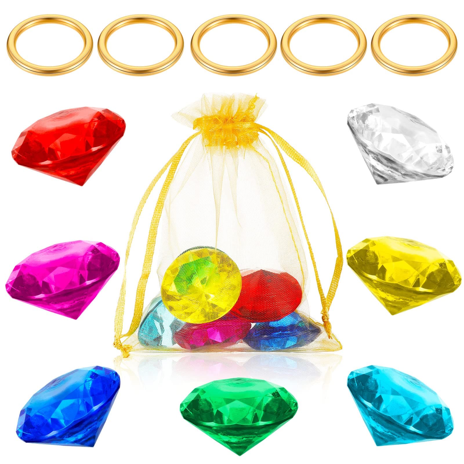 ZCYSRLQIN 12 Pcs Gold Round Ring Set Acrylic Diamond Gemstone Jewelry Alloy Halloween Party Hunting Cake Ornament Gift Bag Blue Hedgehog Power Ring (Classical Style)