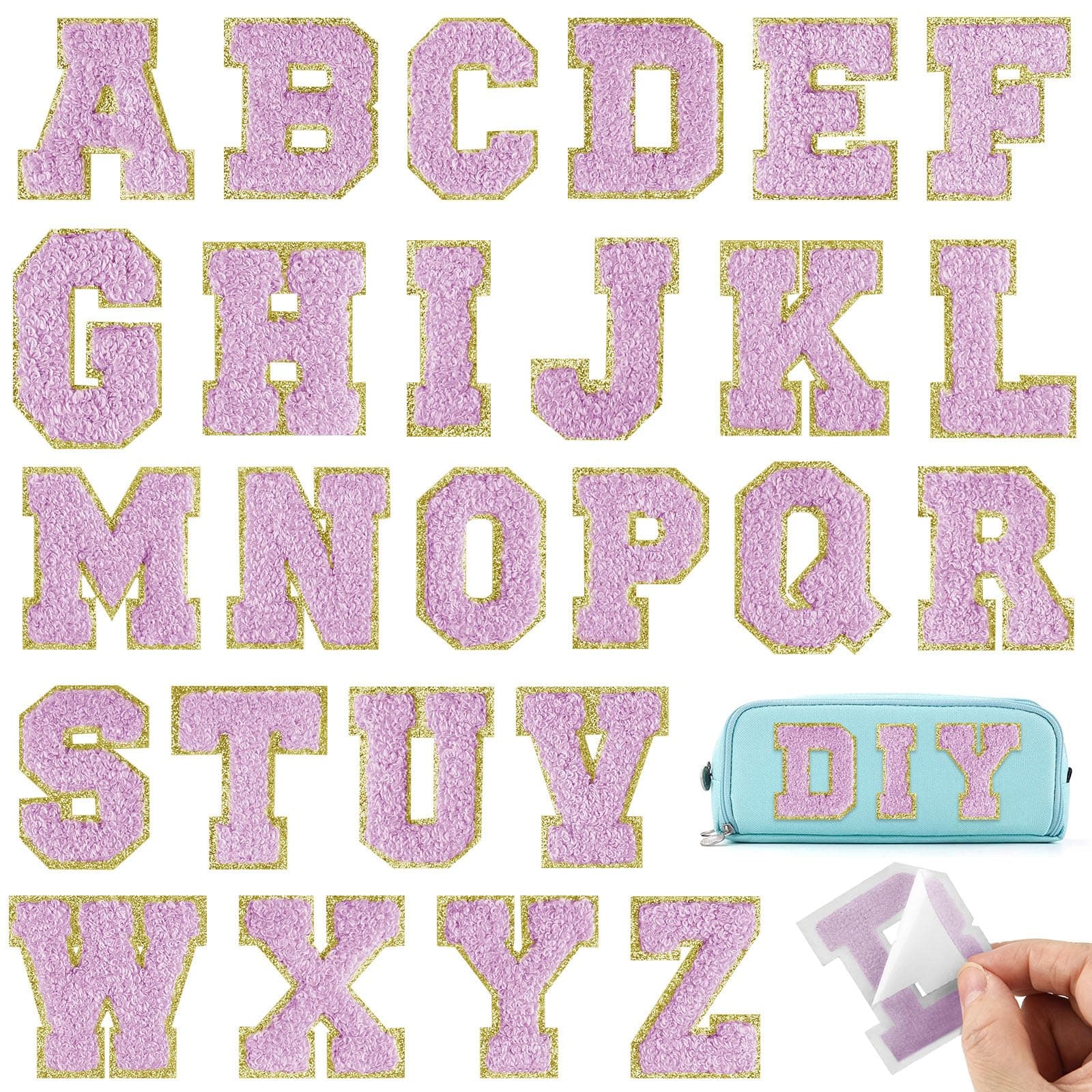 26Pcs Purple Chenille Letters A-Z, Self Adhesive Chenille Letter Patches for Fabric Clothing