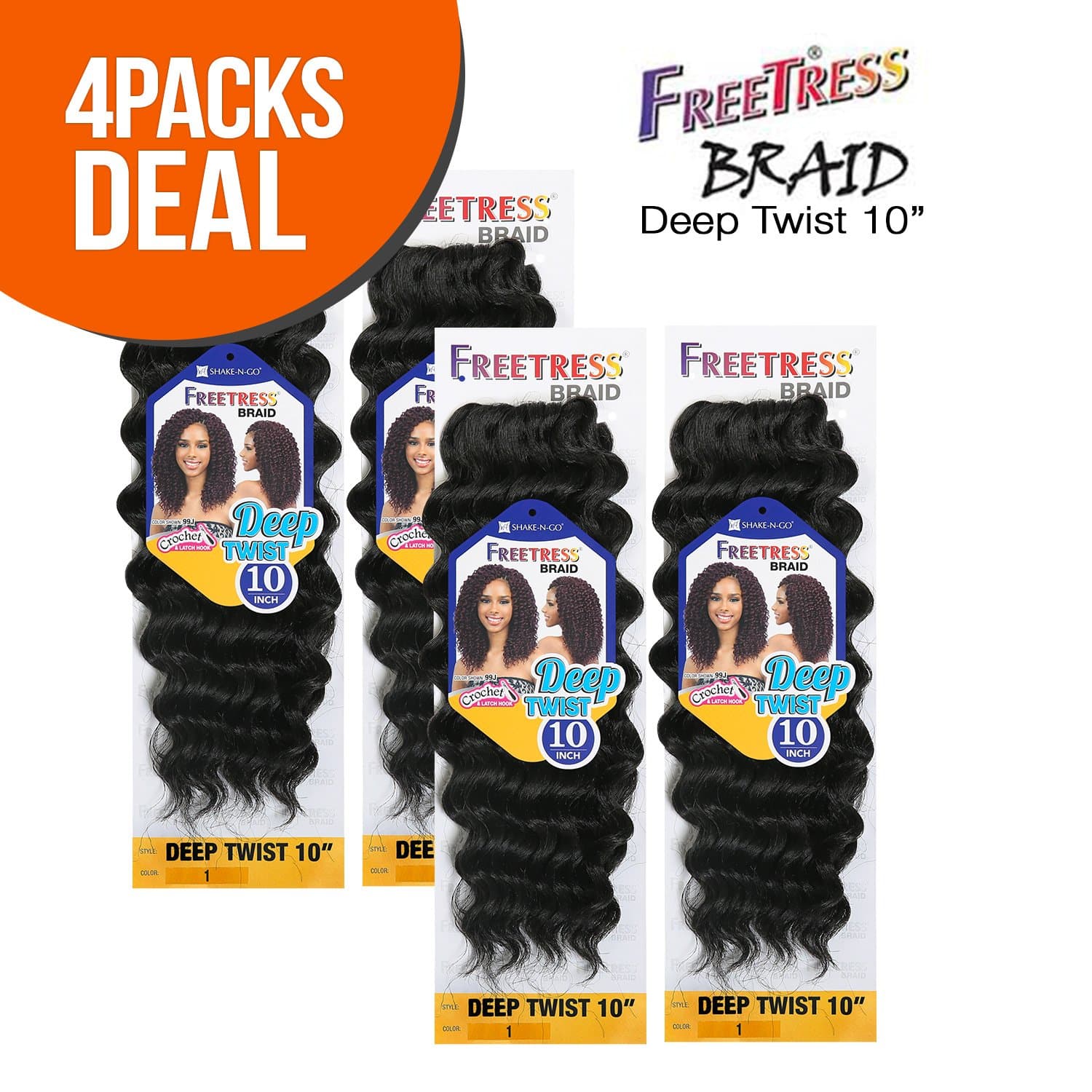 MULTI-PACK DEALS! FreeTress Synthetic Hair Crochet Braids Deep Twist 10" (4-PACK, 2)