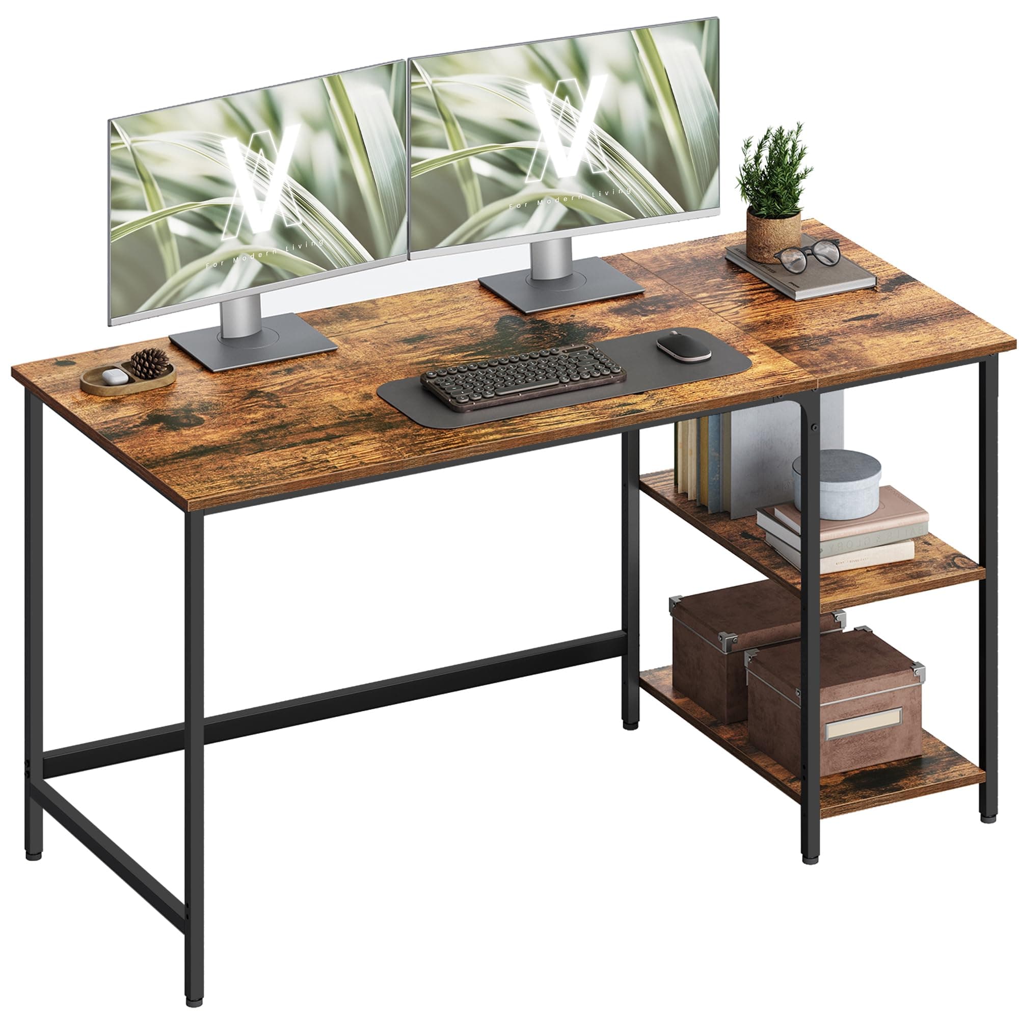 – VASAGLE Computer Desk, Desk with 2 Shelves Left or Right, Work Desk for Office Room, Steel Frame, Industrial, Rustic Brown and Black LWD55X