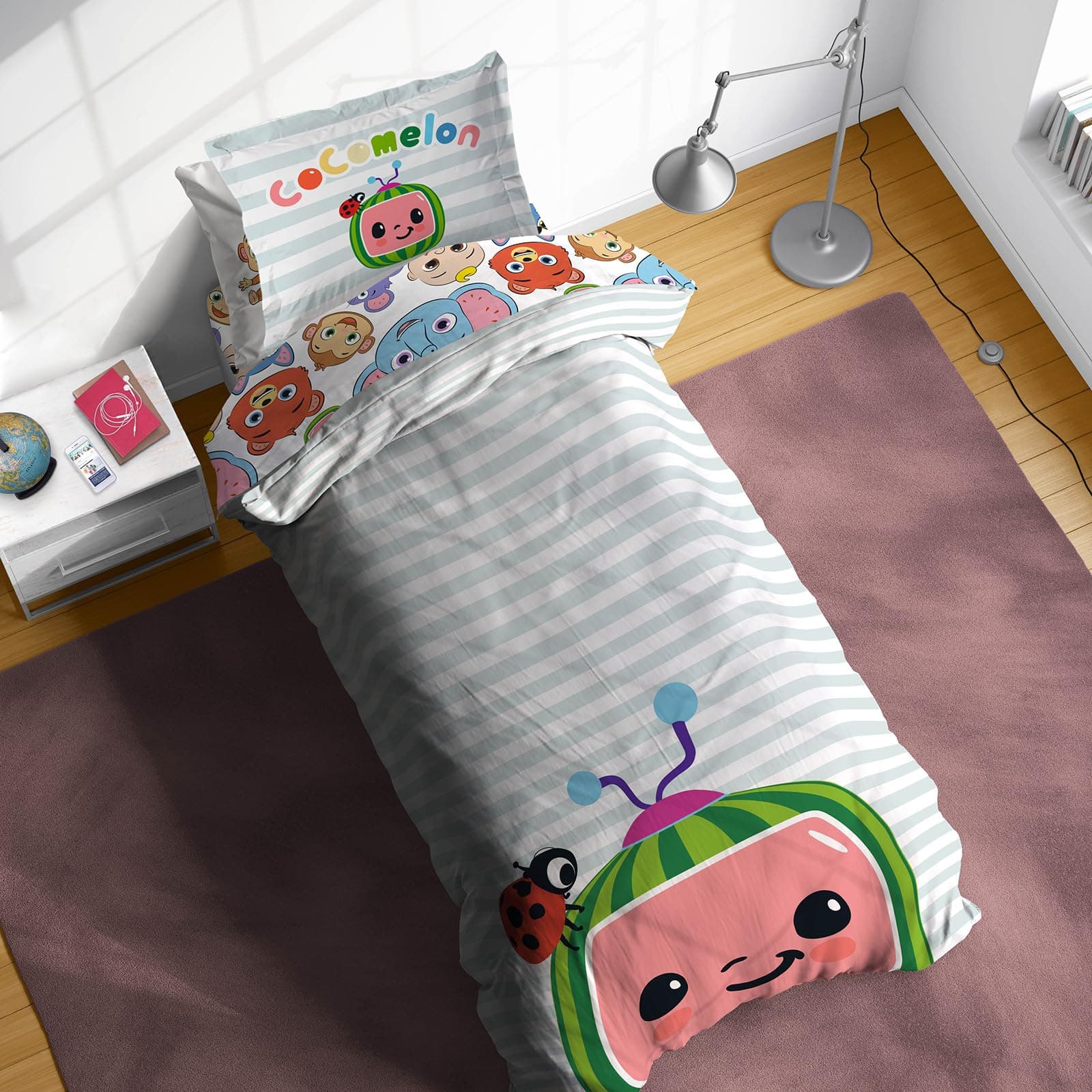 CoComelon Twin Size Comforter Set - 5 Piece Kids Bedding Includes Comforter, Sheets & Pillow Cover - Super Soft Microfiber Animal Bed Set