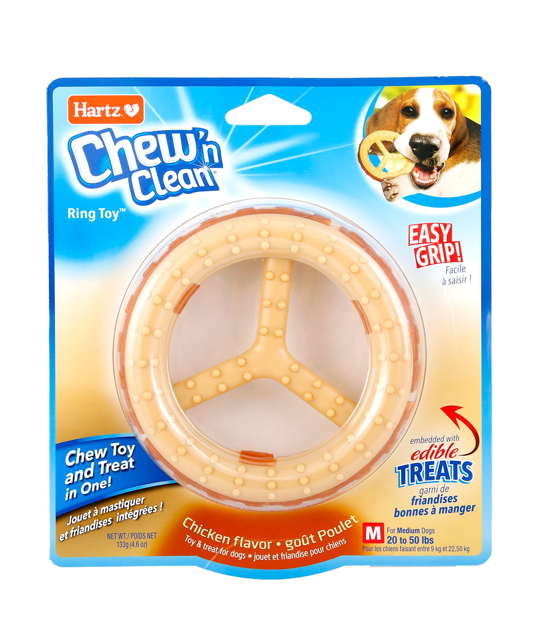 Hartz Chew ‘n Clean Chew Toy and Treat in One Chicken Flavored Ring Dog Toy, Medium