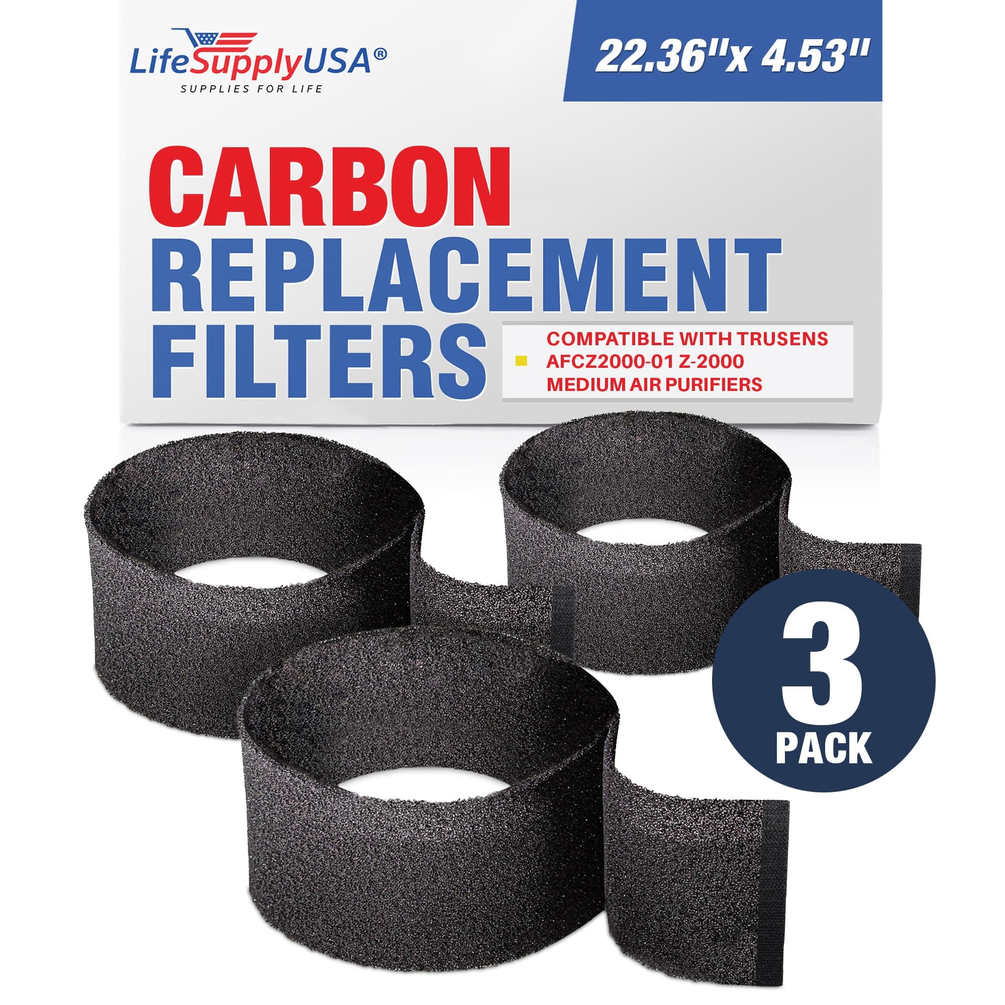 LifeSupplyUSA (3-Pack) Carbon Filter Layers fit TruSens AFCZ2000-01 TruSens Z-2000 Medium