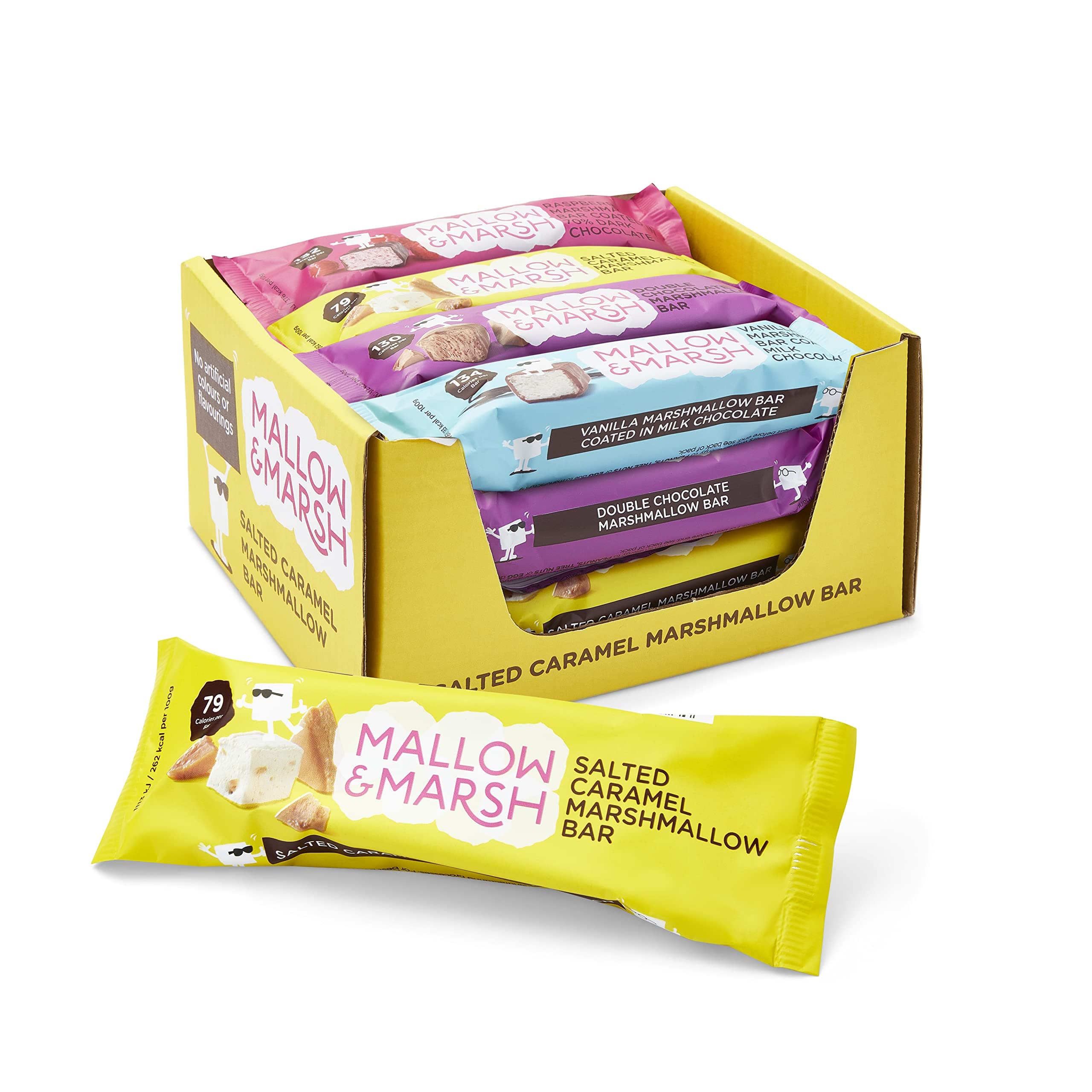 Mallow & Marsh Mixed Flavours Marshmallow Bars - Salted Caramel, Raspberry, Vanilla, Double Chocolate - Multipack 12 x 35g