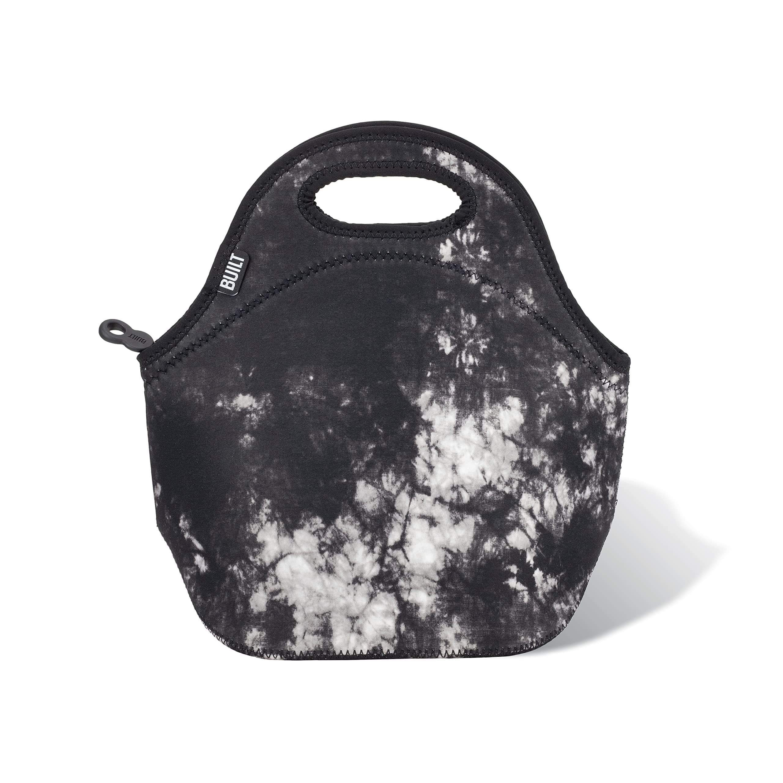 BuiltGourmet Getaway Soft Neoprene Lunch Tote Bag Lightweight, Insulated and Reusable, Black and White Nightfall Tie Dye