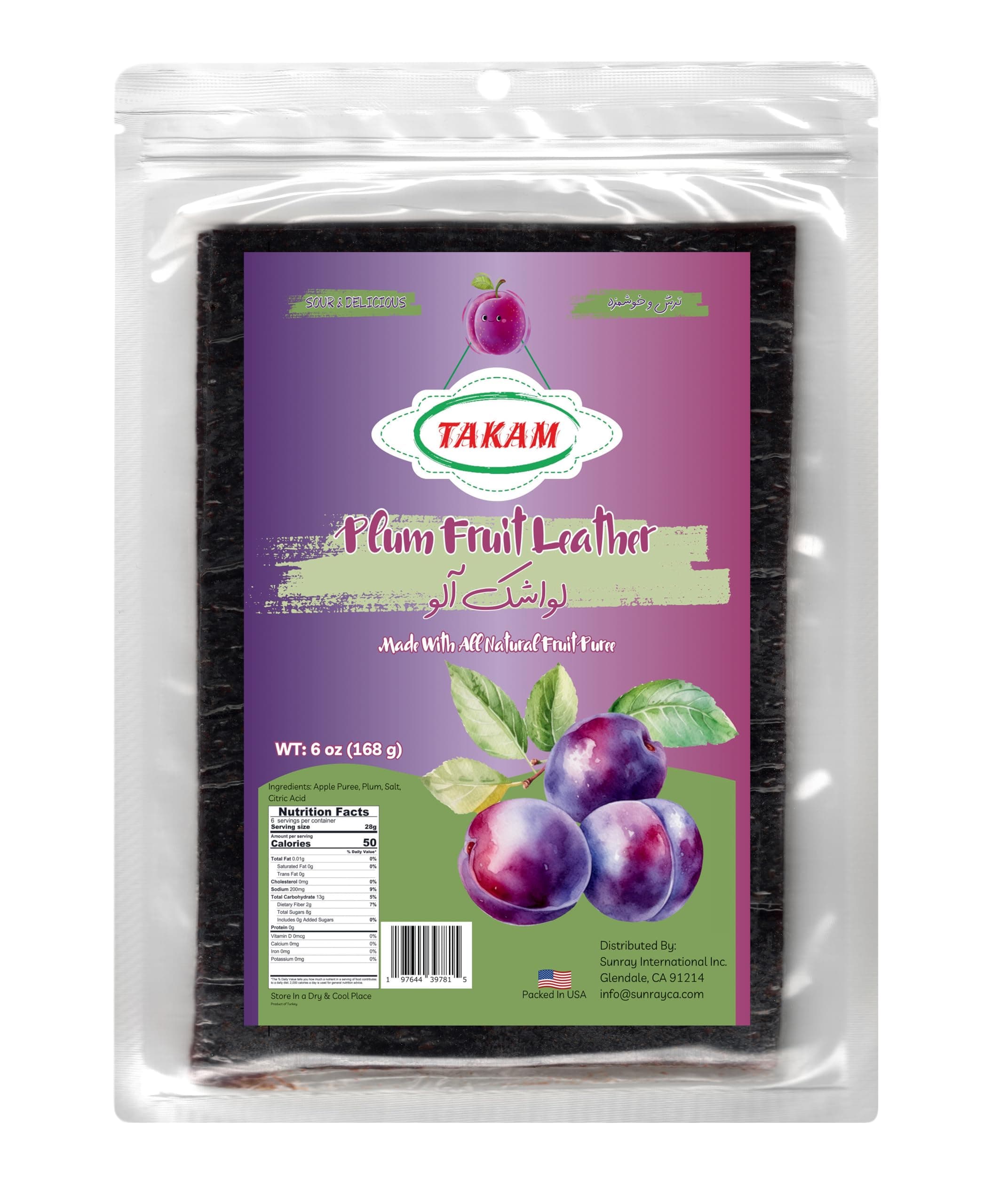 Takam Lavashak Plum Fruit Leather Authentic Persian Style Sour and Salty Fruit Layer 6 OZ - 168g لواشک آلو