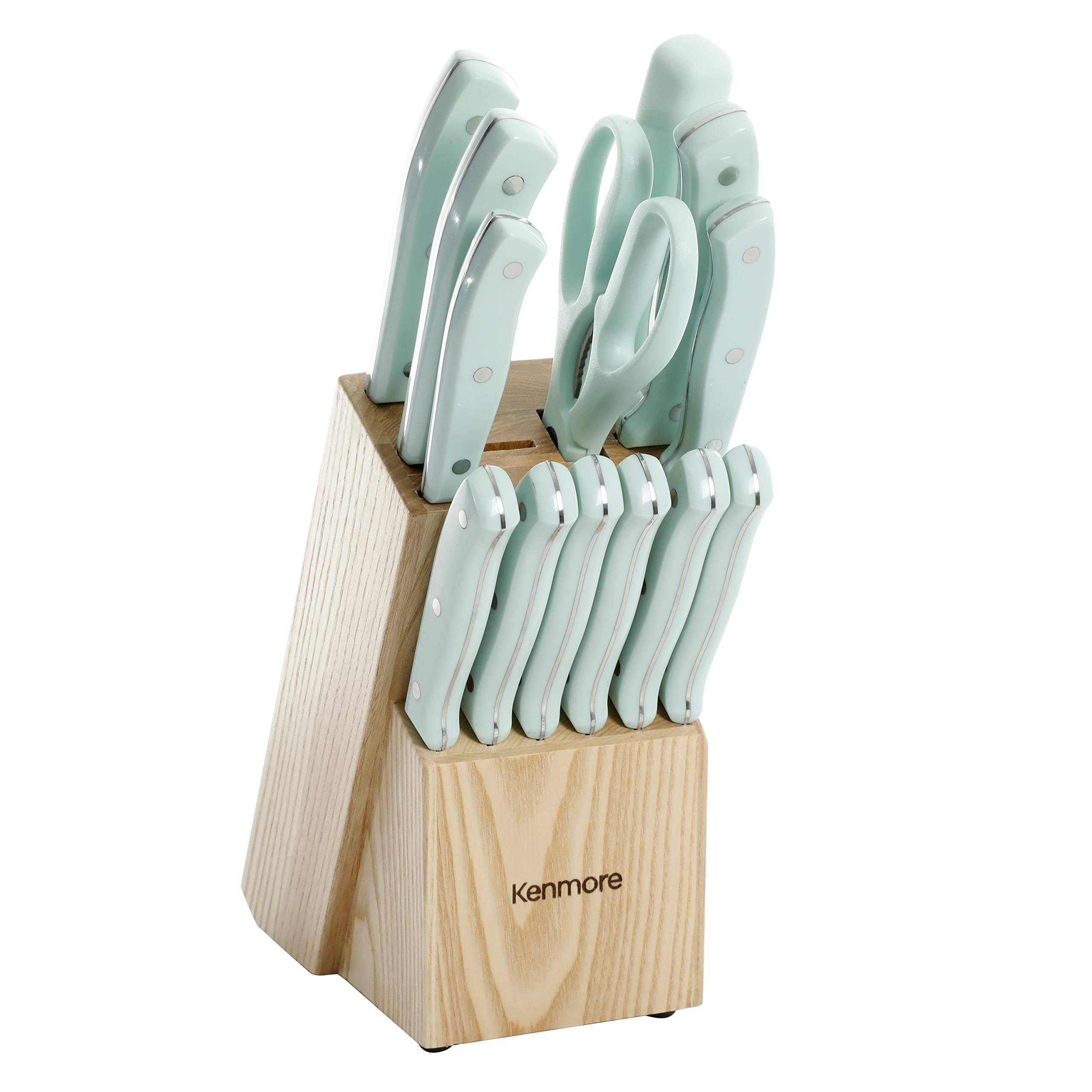 Kenmore Kane Stainless Steel Cutlery Knife Block Set, 14-Piece, Glacier Blue