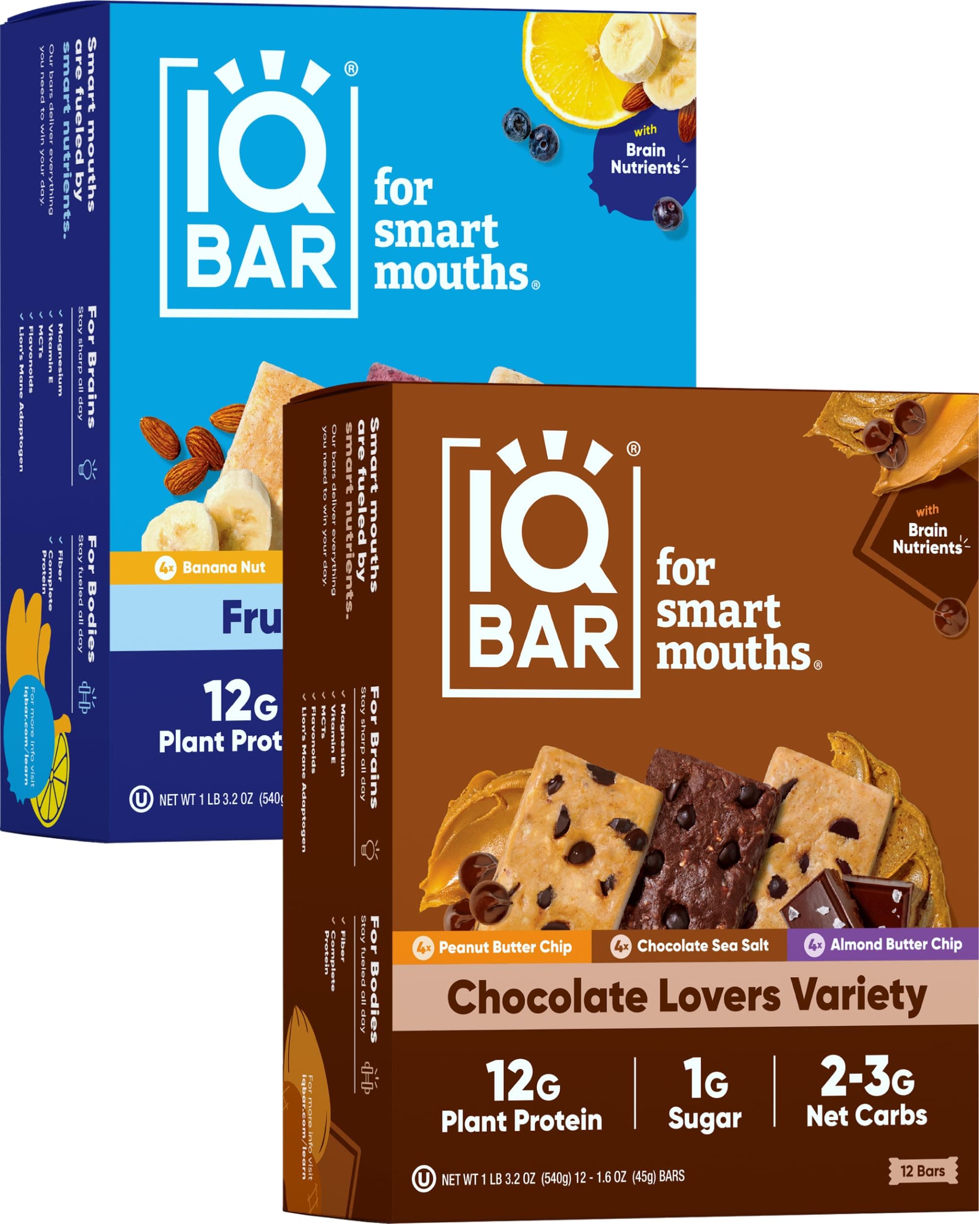 IQBAR Brain and Body Keto Protein Bars - Chocolate and Fruit Lovers Variety Keto Bars - 24-Count Energy Bars - Low Carb Protein Bars - High Fiber Vegan Bars and Low Sugar Meal Replacement Bars