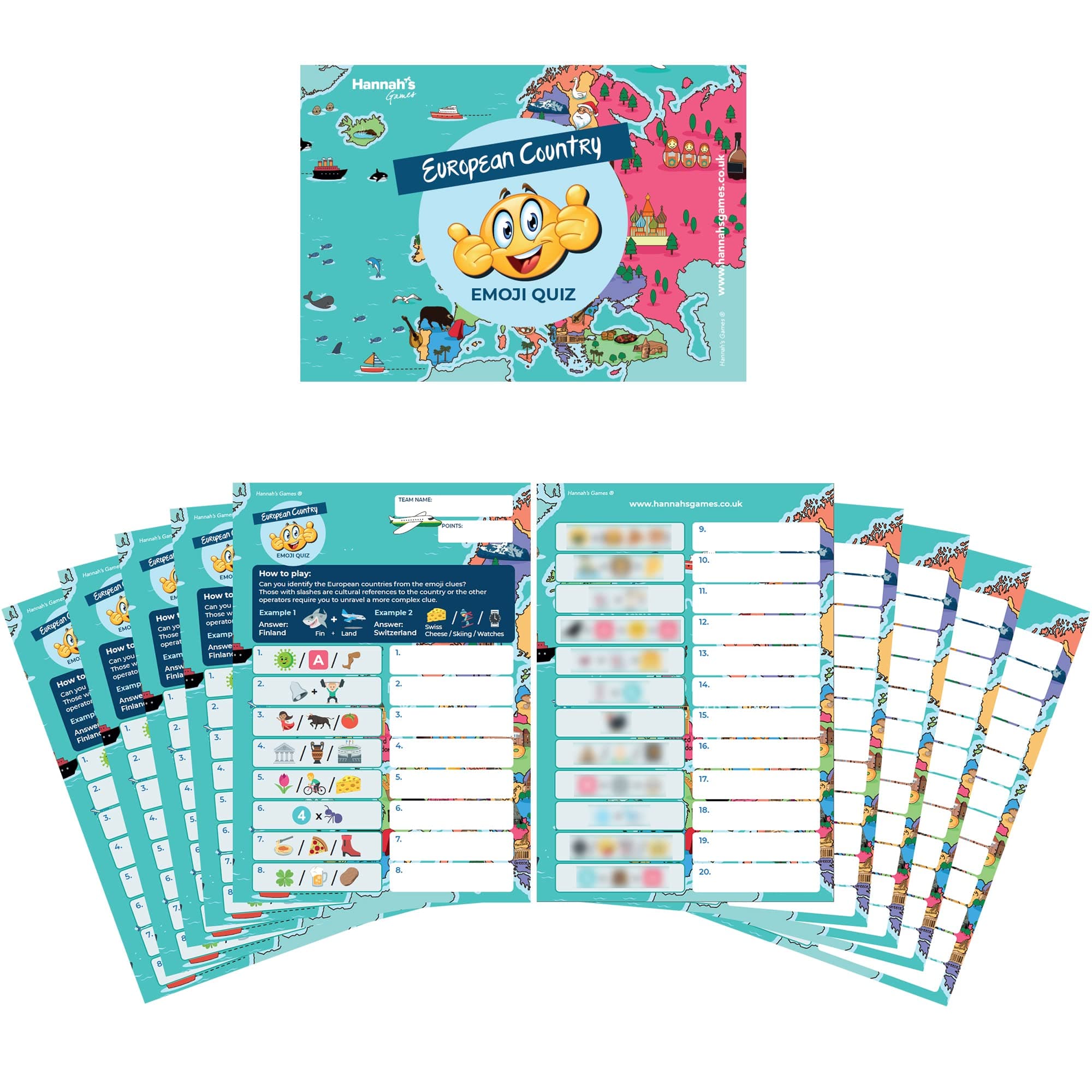European Country Emoji Quiz Cards Game - Eurovision Party Games - Eurovision Song Contest Game - Basel 2025 Merchandise Kit - Europe Songs Decorations Props Game Supplies - European Song Contest