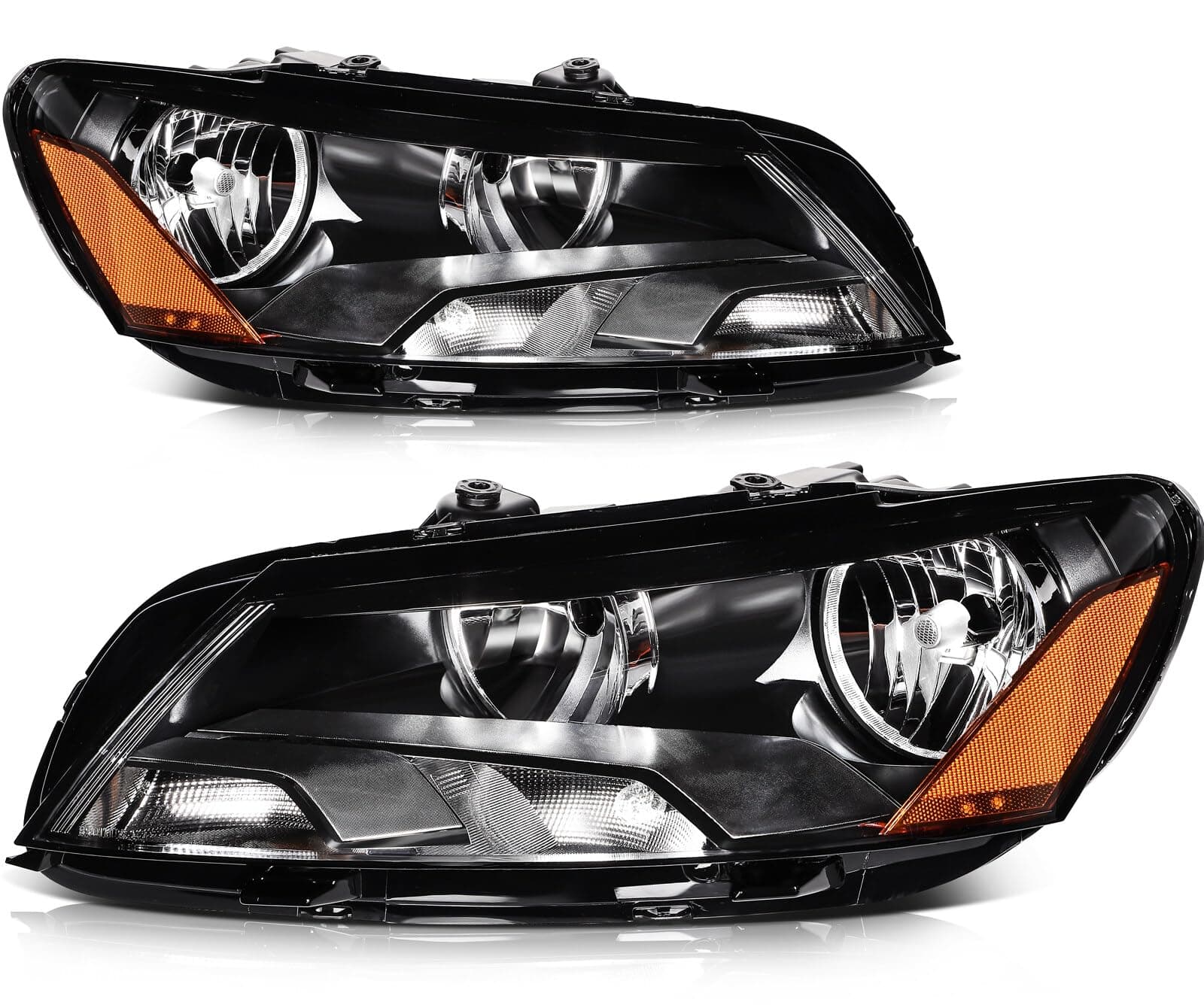 Headlight Assembly for Volkswagen for Passat 2012-2015 Black Housing Amber Reflector Clear Lens Driver and Passenger Side Headlamp