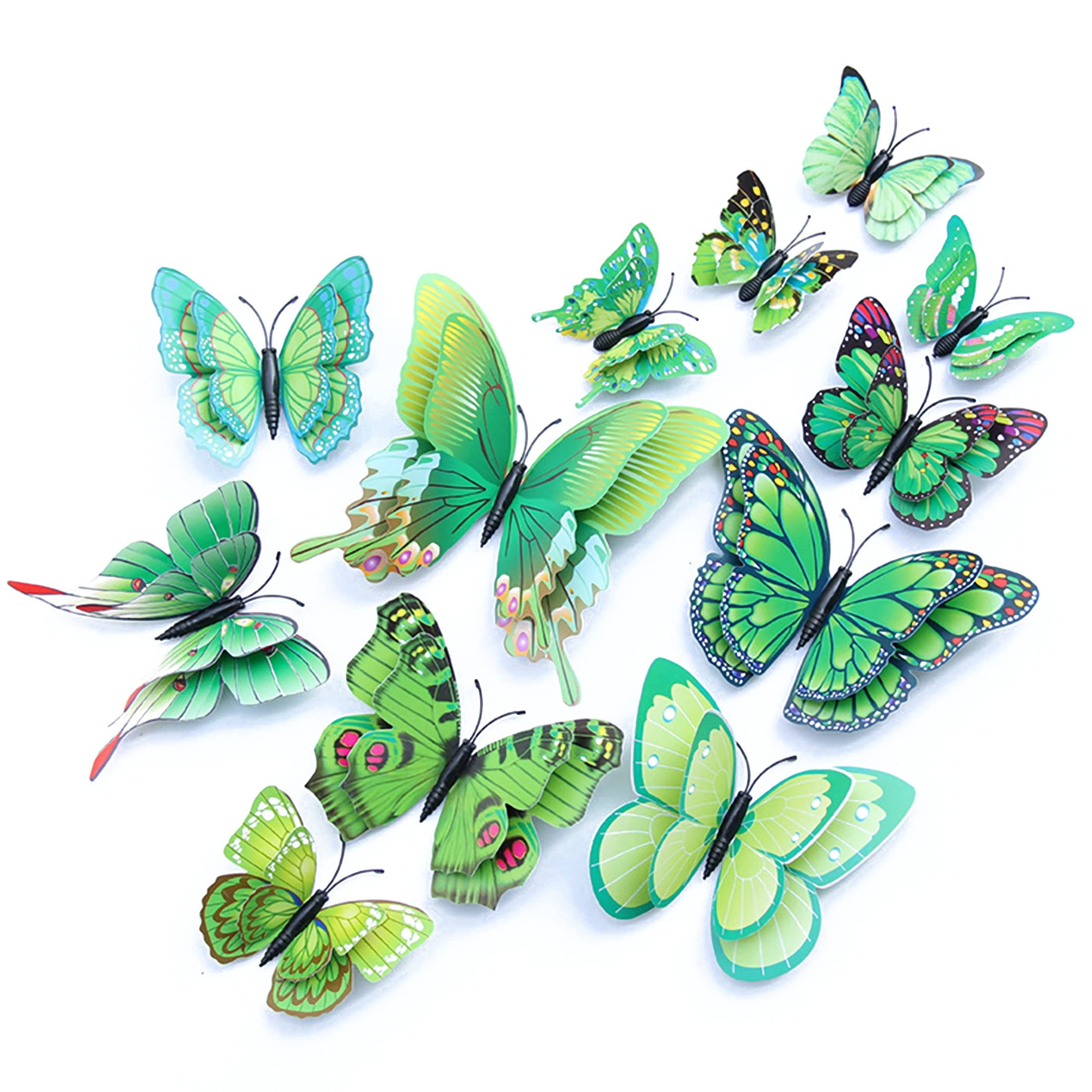 Butterfly Wall Decor 24/48 PCS, 3D Butterflies Stickers for Party Decorations with Magnets (Green, 24)