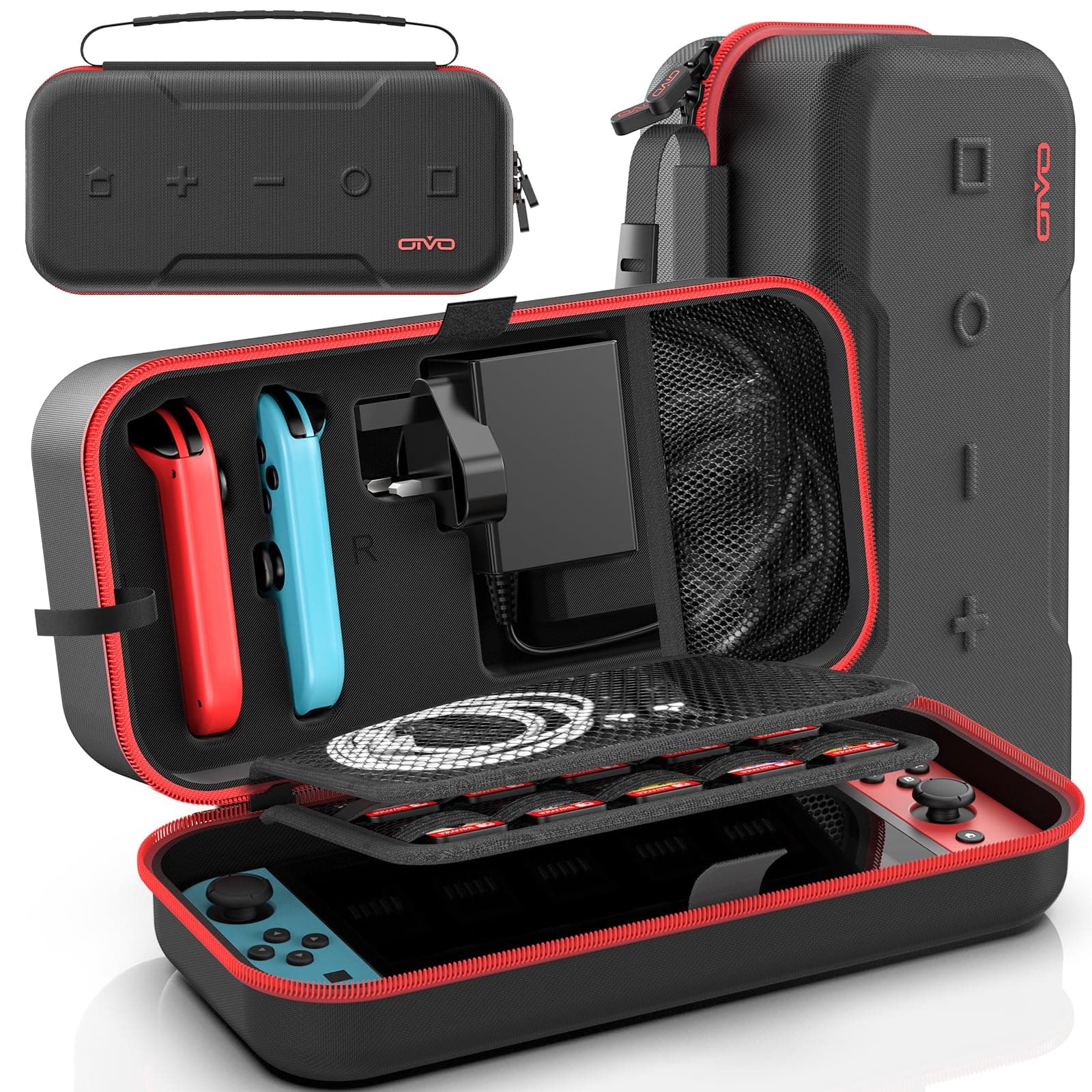 Hard Case for Nintendo Switch & Switch OLED, Carrying Case for Joycon and Adapters Hardcase Protection Switch, Storage Case with 20 Card Slots, Red