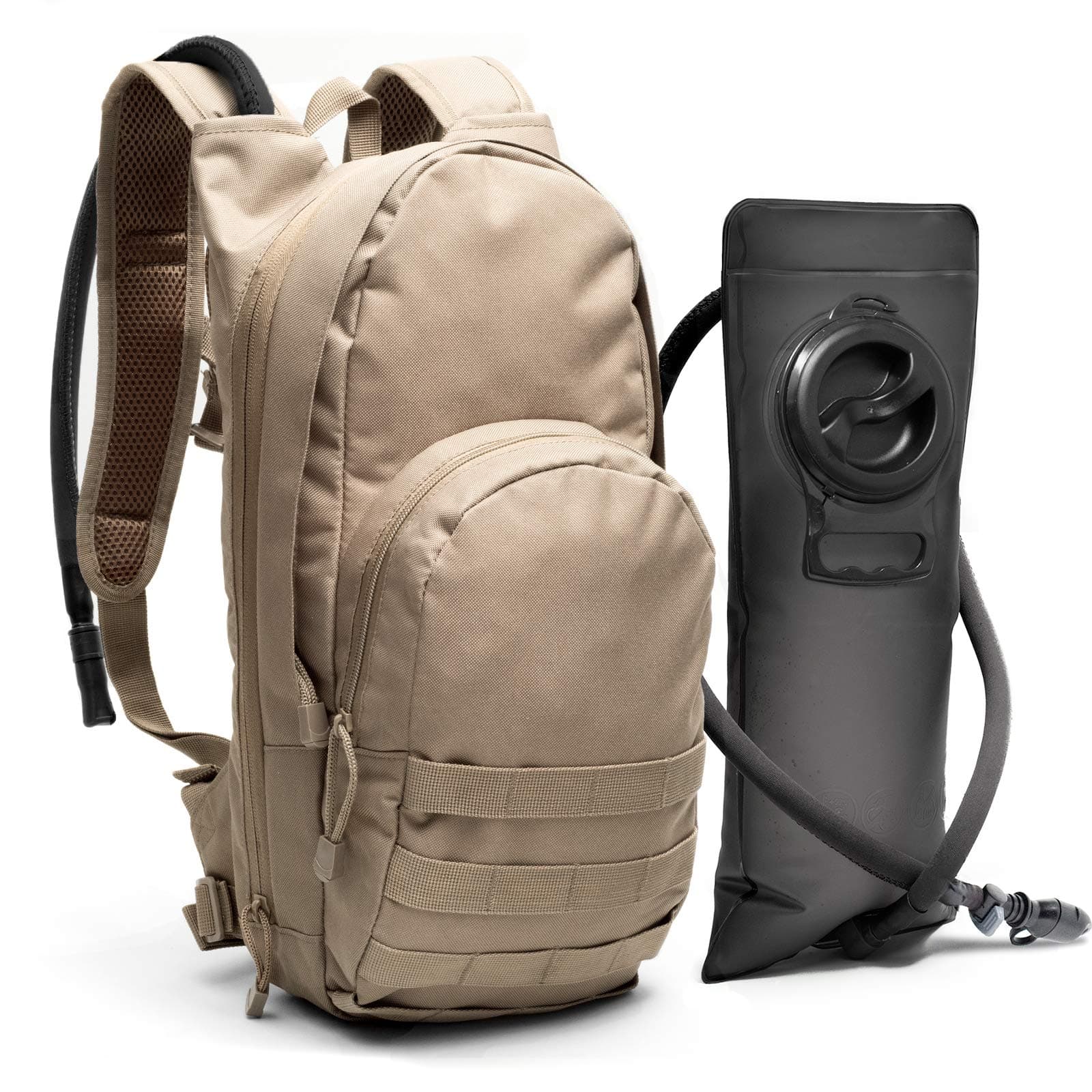 Diaz Sport Tactical Molle Hydration Pack Backpack with 3L Water Bladder. Lightweight & Durable Military Daypack Keeps Water Cold Up to 4 Hours | for Hiking Running Cycling Camping Biking | Tan Khaki