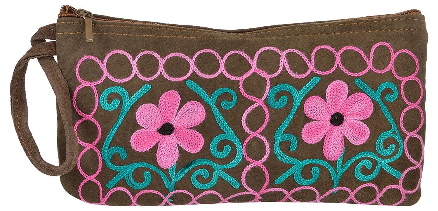 Handmade Embroidered Kashmiri Antique Clutch Wristlet Indian Made Purse Organza Bag with Ethnic design Wedding Gift Pouch