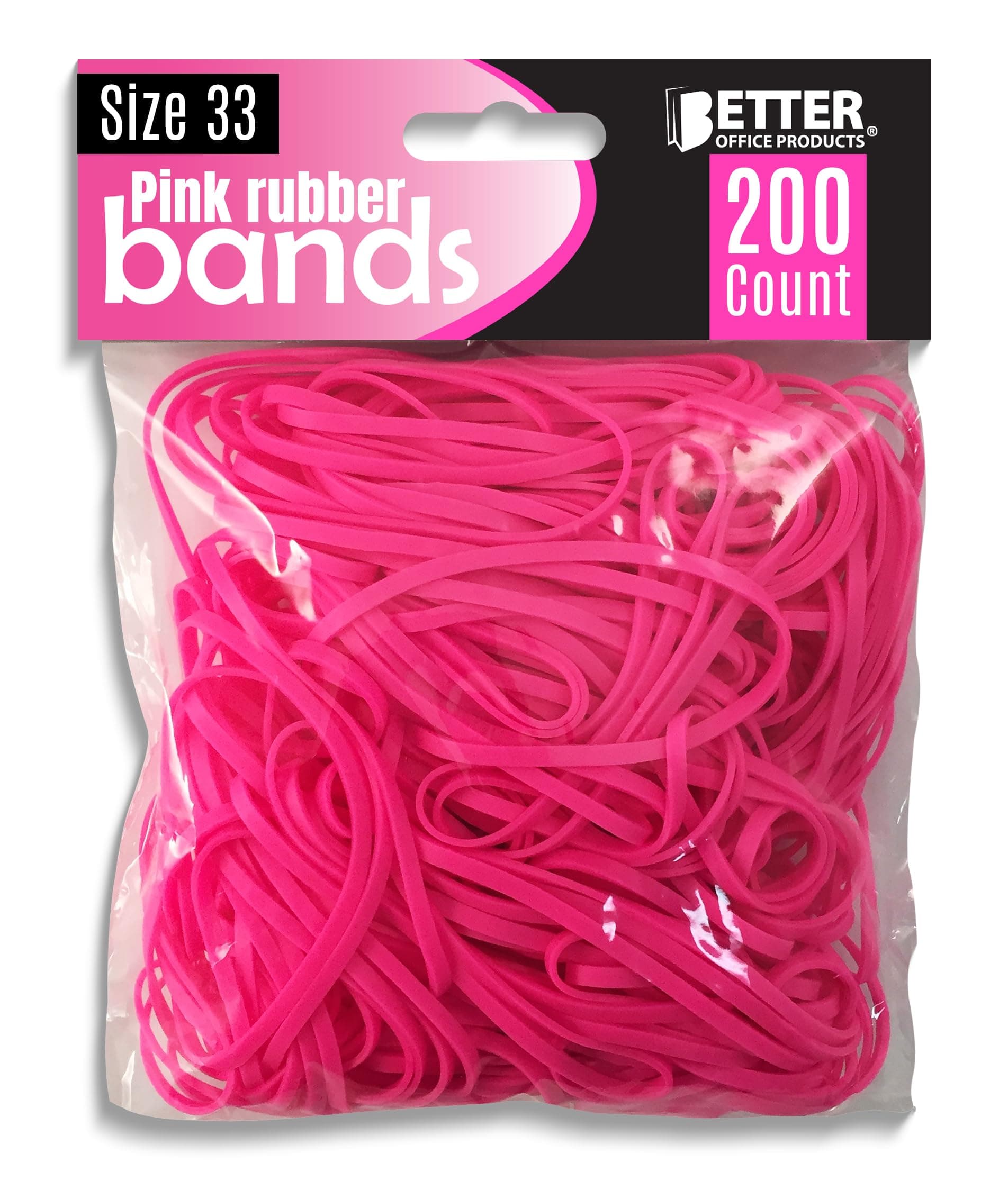 Better Office Products 200 Pink Rubber Bands, Size 33, 200/Bag, Hot Pink Rubber Bands