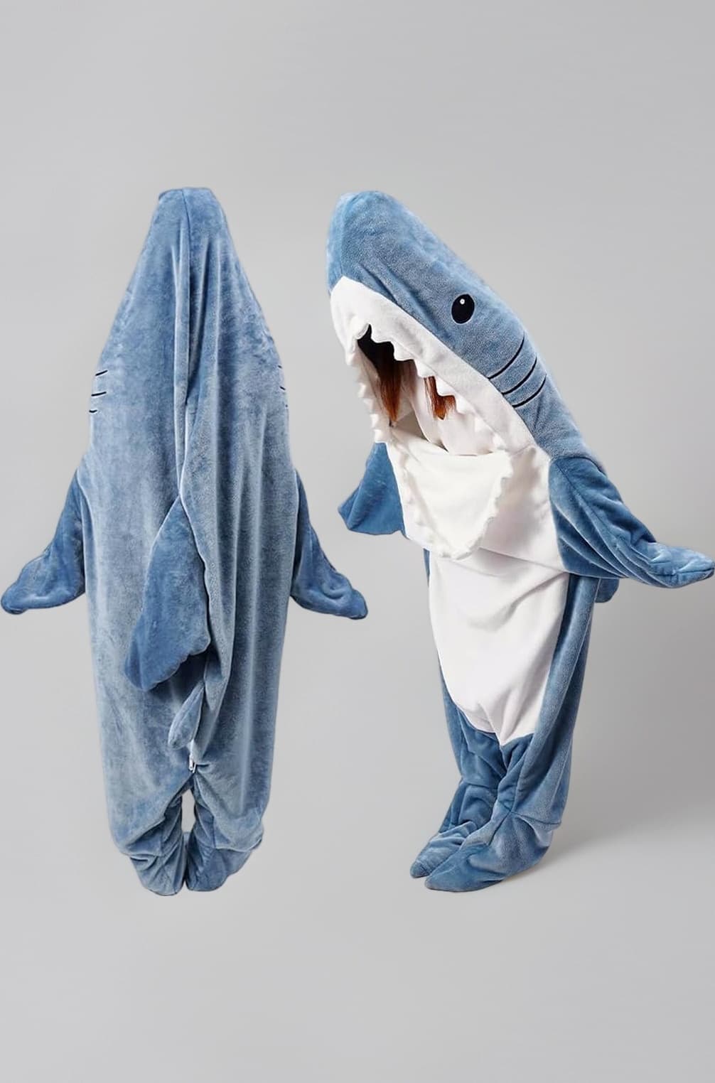 PALAY® Shark Pajama For Men Women Cute Shark Blanket Flannel Warm Wearable Blanket Plush Soft Hoodie Pajama Onesie Party Cosplay Halloween Costume - (Xl,Suit For 168-180Cm Height,55-70 Kg),blue