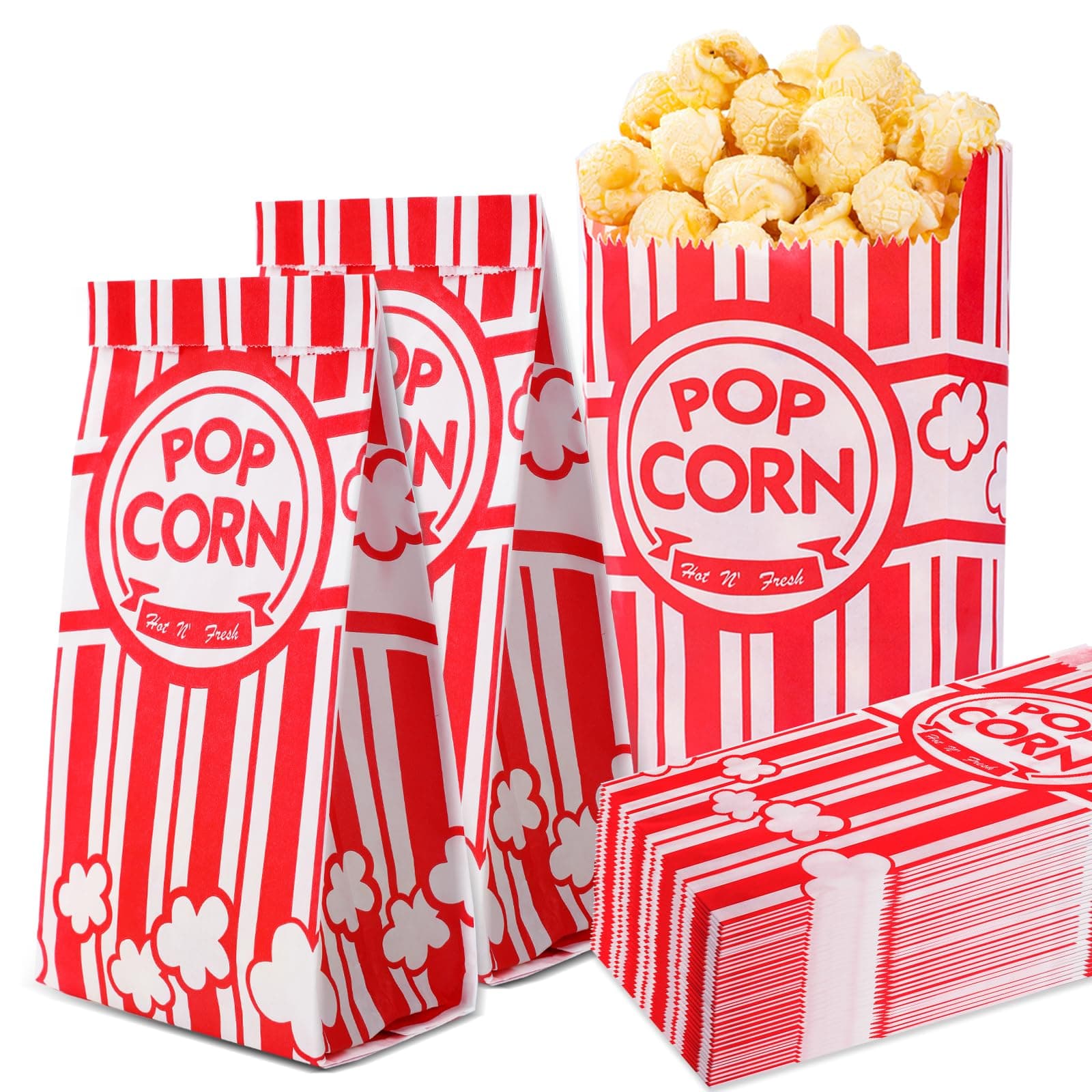 VOISEN 400 Pcs Popcorn Bags,1oz Concession-Grade Bags, Pop Corn Bag Bulk for Kitchen Popcorn Machine Party Movie Theater, Carnival Party